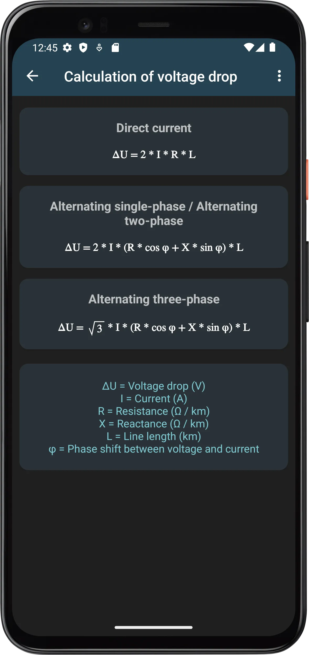 Electrical Calculations | Indus Appstore | Screenshot