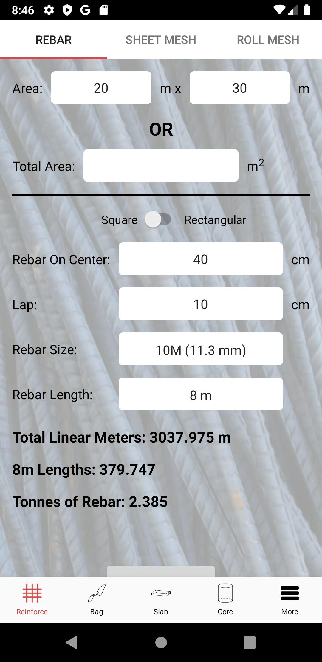 Rebar Calc | Indus Appstore | Screenshot