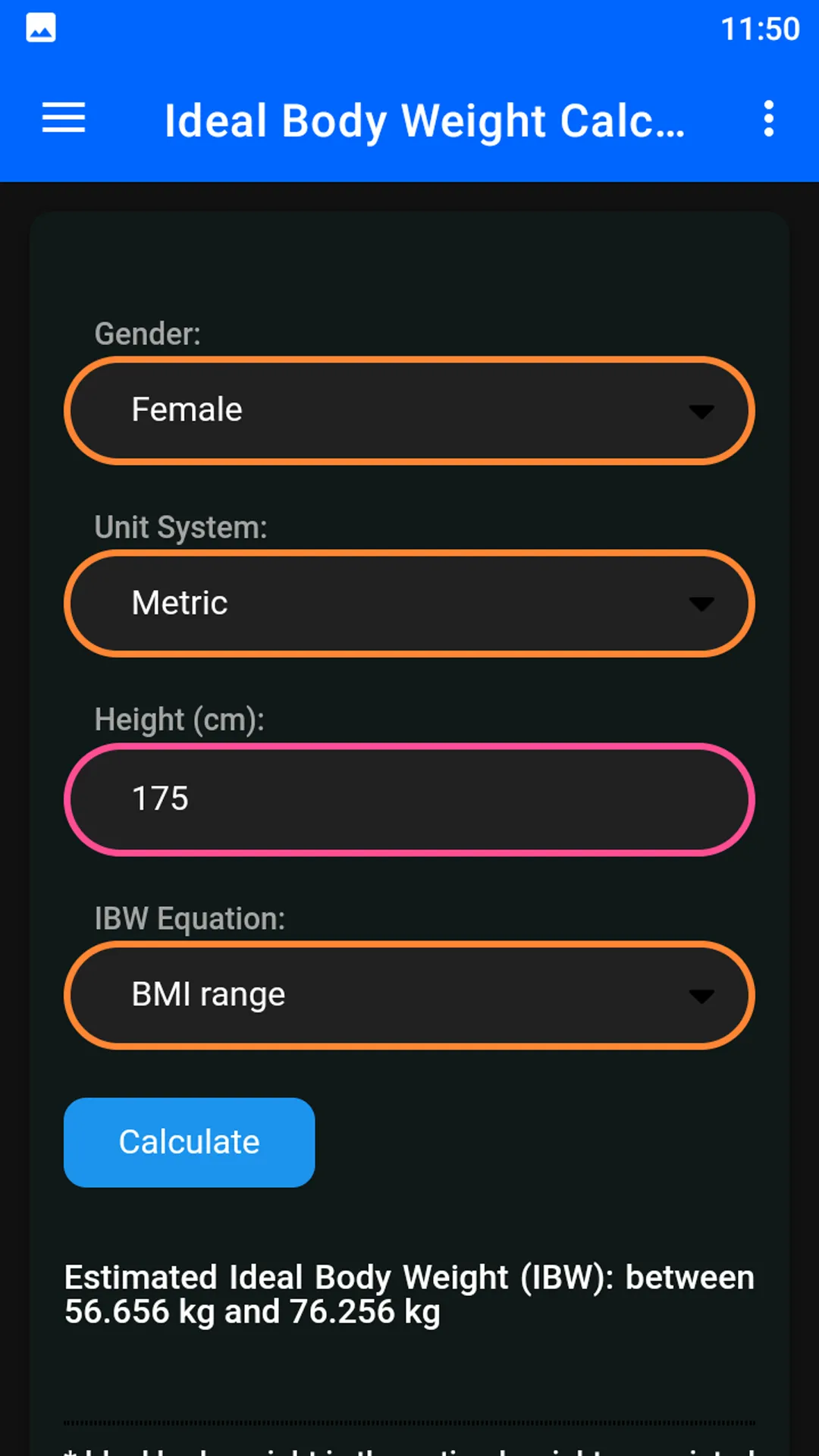 Ideal Body Weight Calculator | Indus Appstore | Screenshot