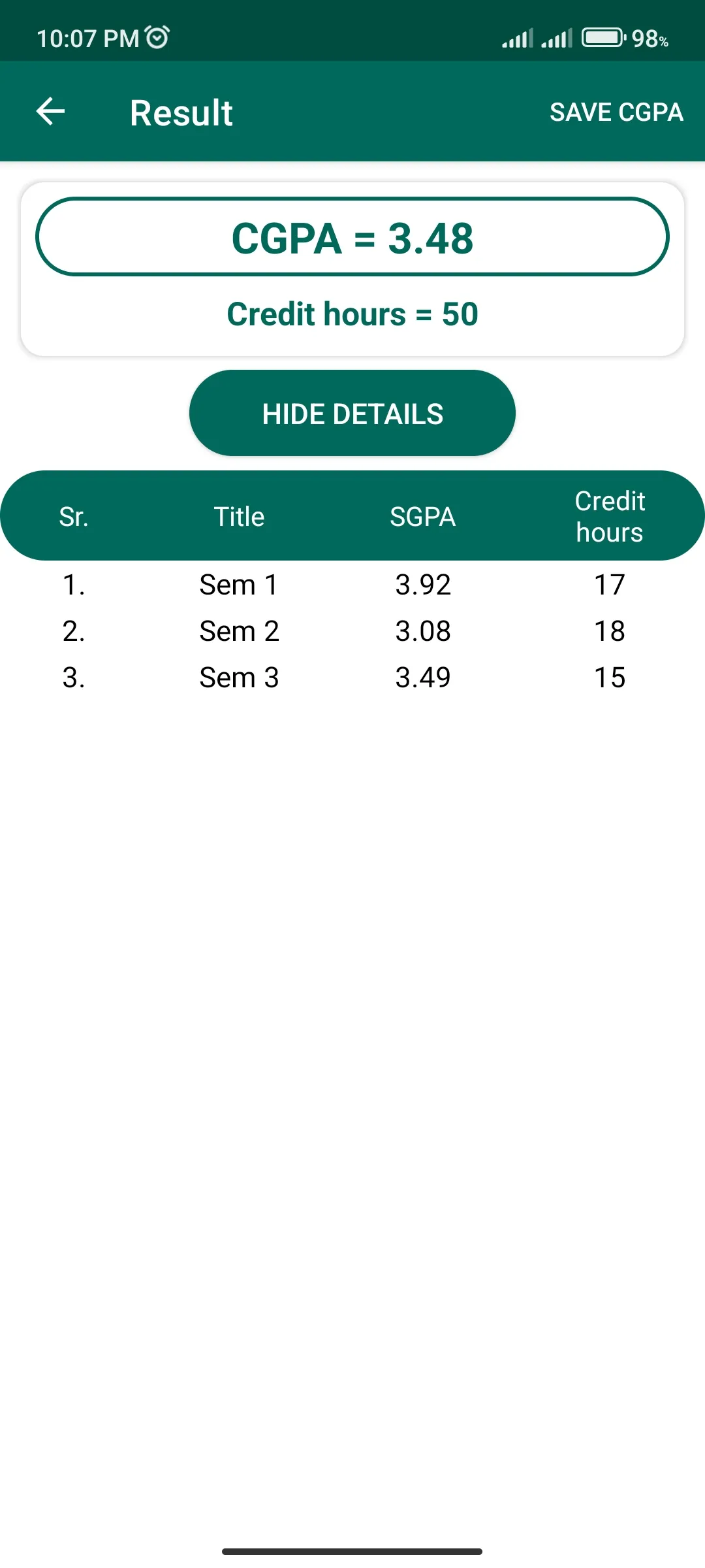 NUML GPA Calculator | Indus Appstore | Screenshot