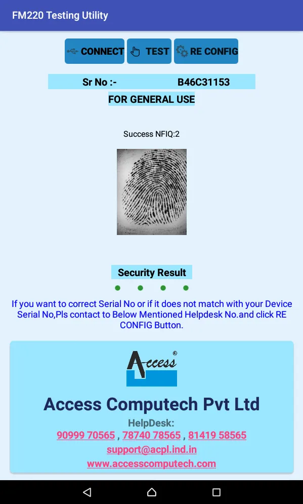FM220 Testing Utility | Indus Appstore | Screenshot