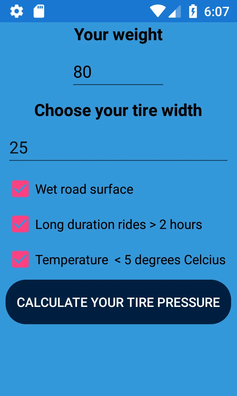 Bike tire pressure calculator | Indus Appstore | Screenshot