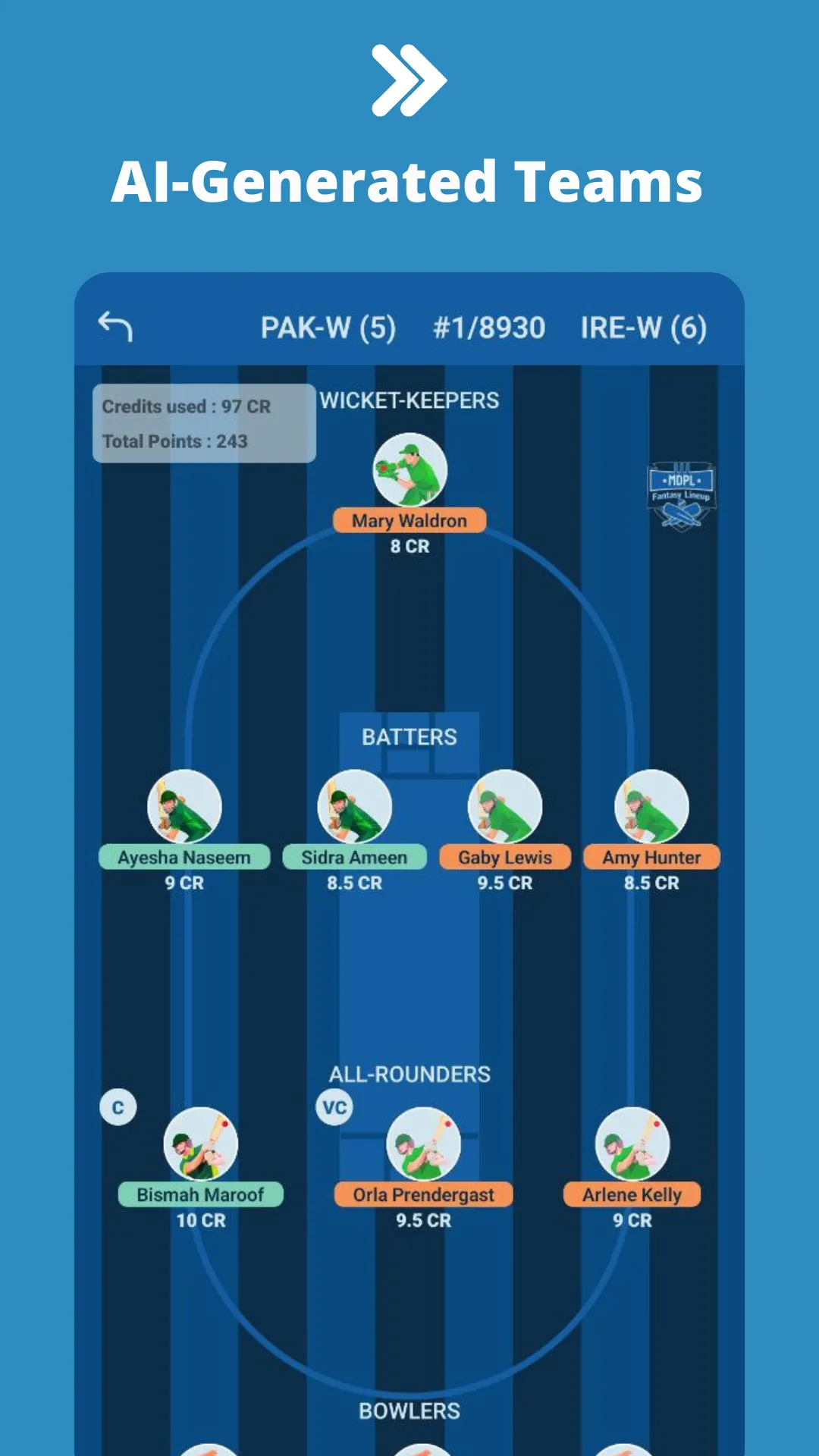 MDPL - AI Fantasy 11 Lineups | Indus Appstore | Screenshot