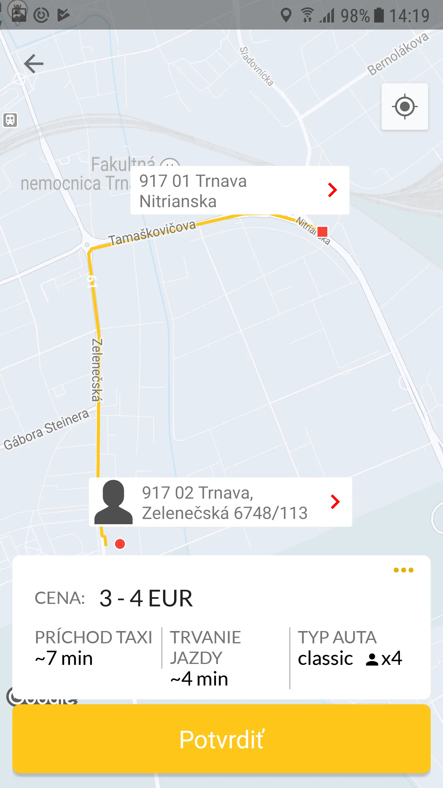 Yellow Taxi Trnava | Indus Appstore | Screenshot