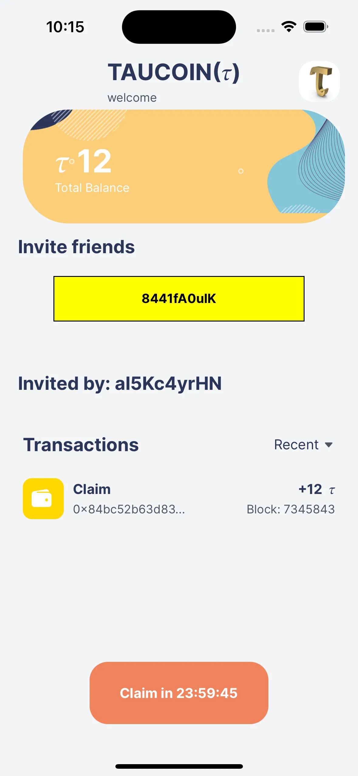 TauCoin(𝜏)- Mining & Referral | Indus Appstore | Screenshot