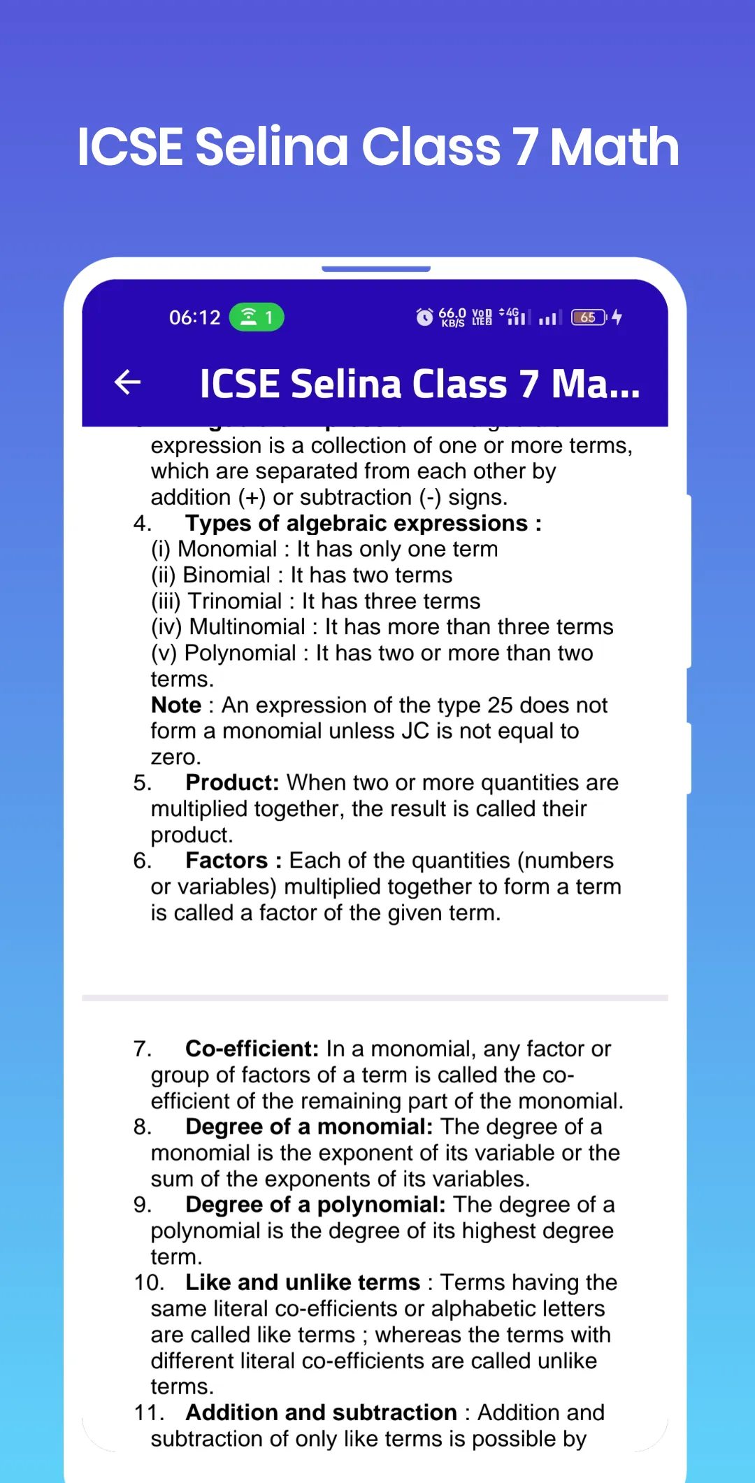 ICSE Selina Class 7 Math | Indus Appstore | Screenshot