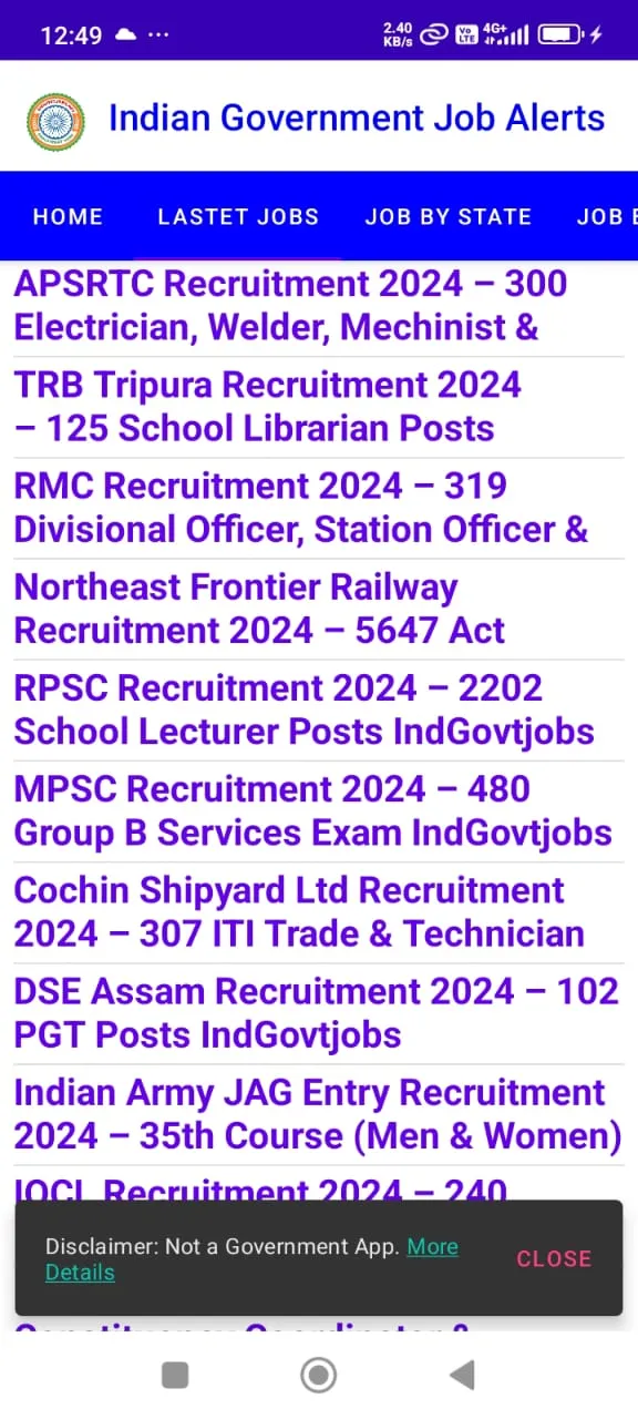 Indian Government Job Alerts | Indus Appstore | Screenshot