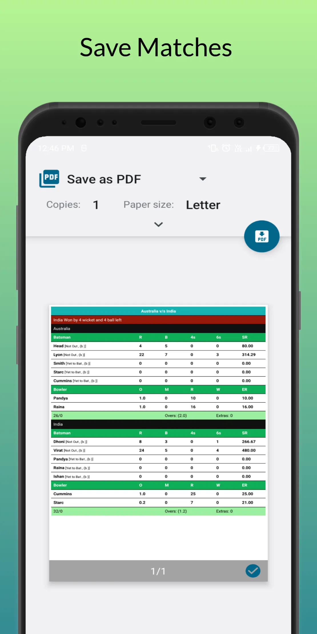 Cricket: Local match scorebook | Indus Appstore | Screenshot