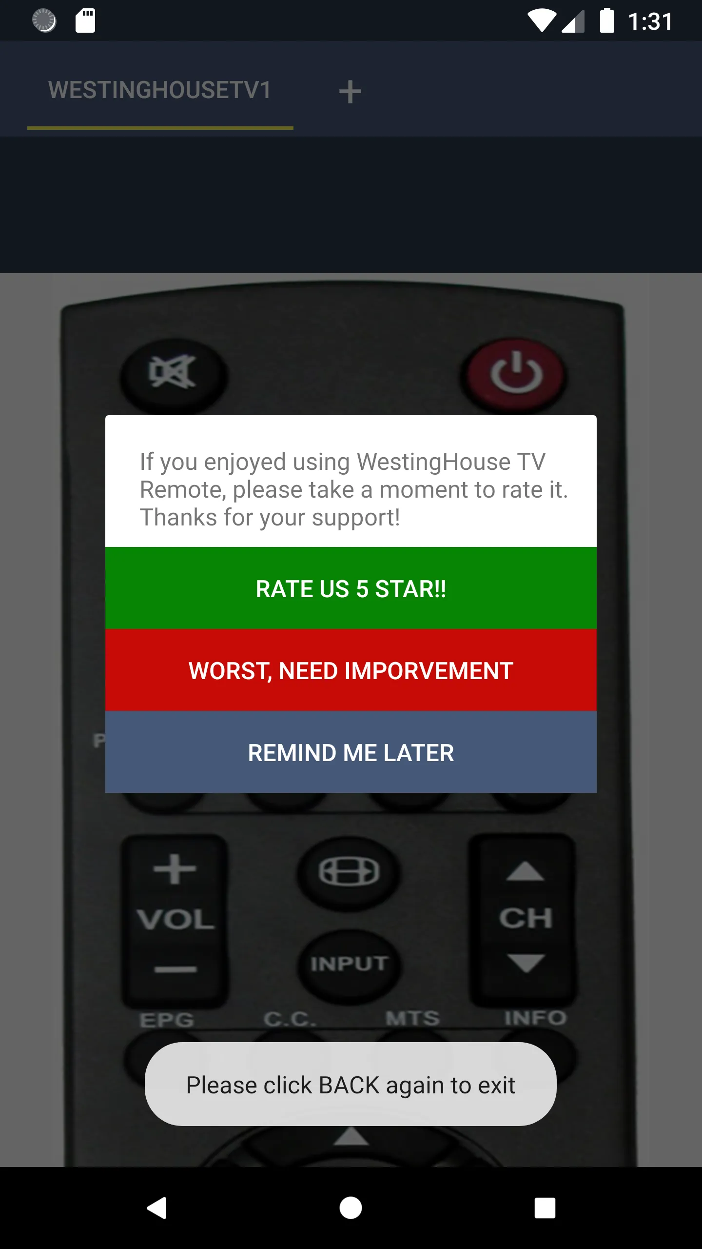 WestingHouse TV Remote | Indus Appstore | Screenshot