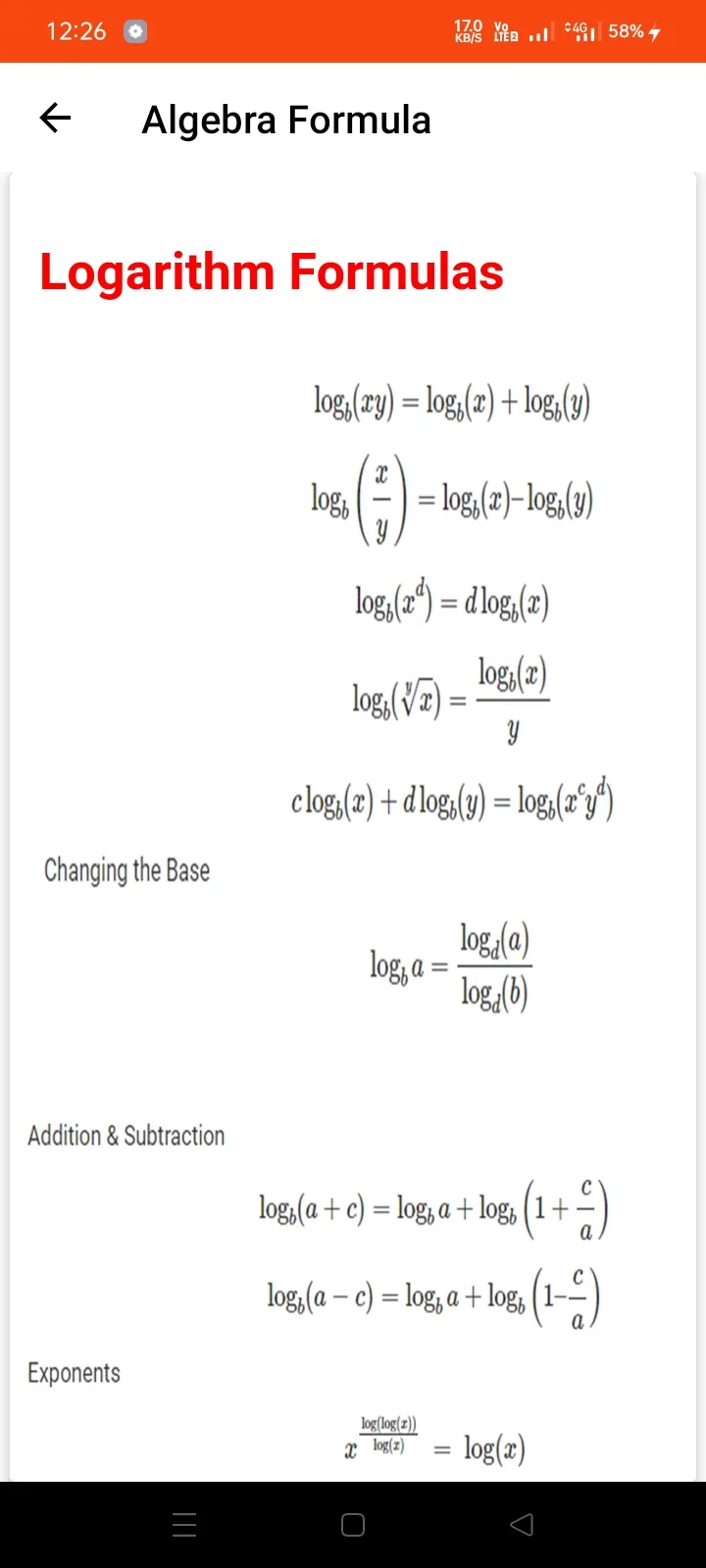 Algebra Formula | Indus Appstore | Screenshot