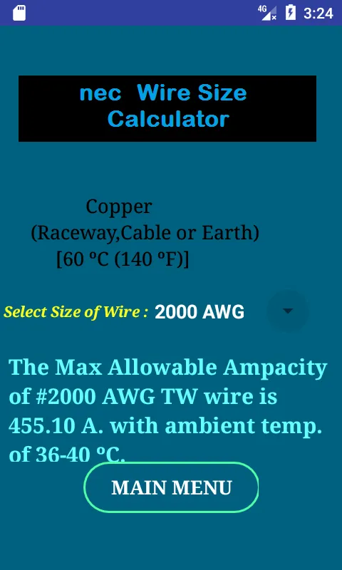 NEC Conductor Size Calculator | Indus Appstore | Screenshot