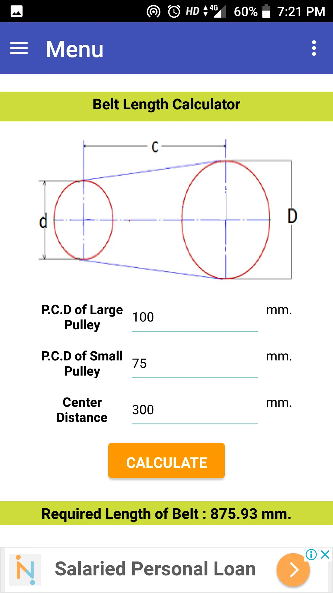 Belt length Calculator | Indus Appstore | Screenshot