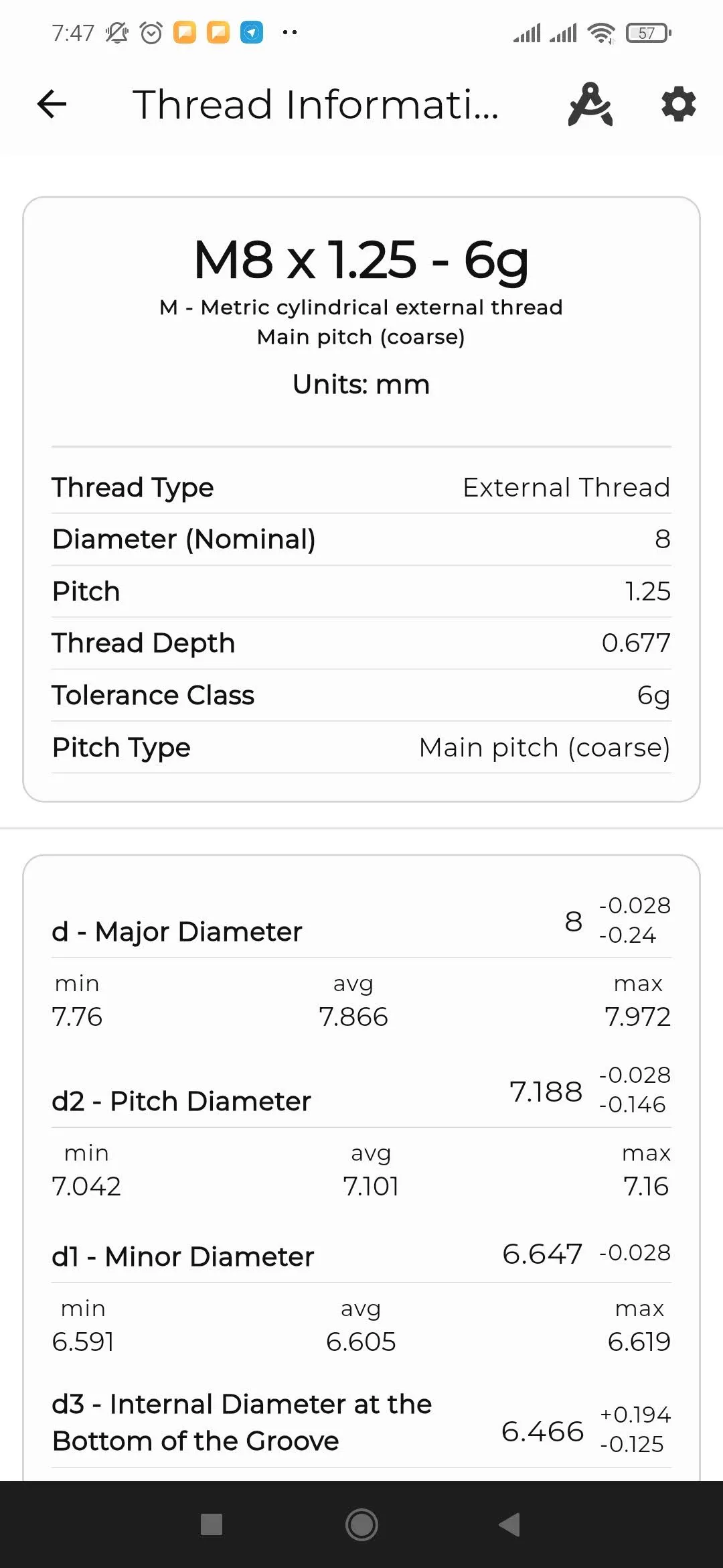 Metric & Inch Thread Tolerance | Indus Appstore | Screenshot