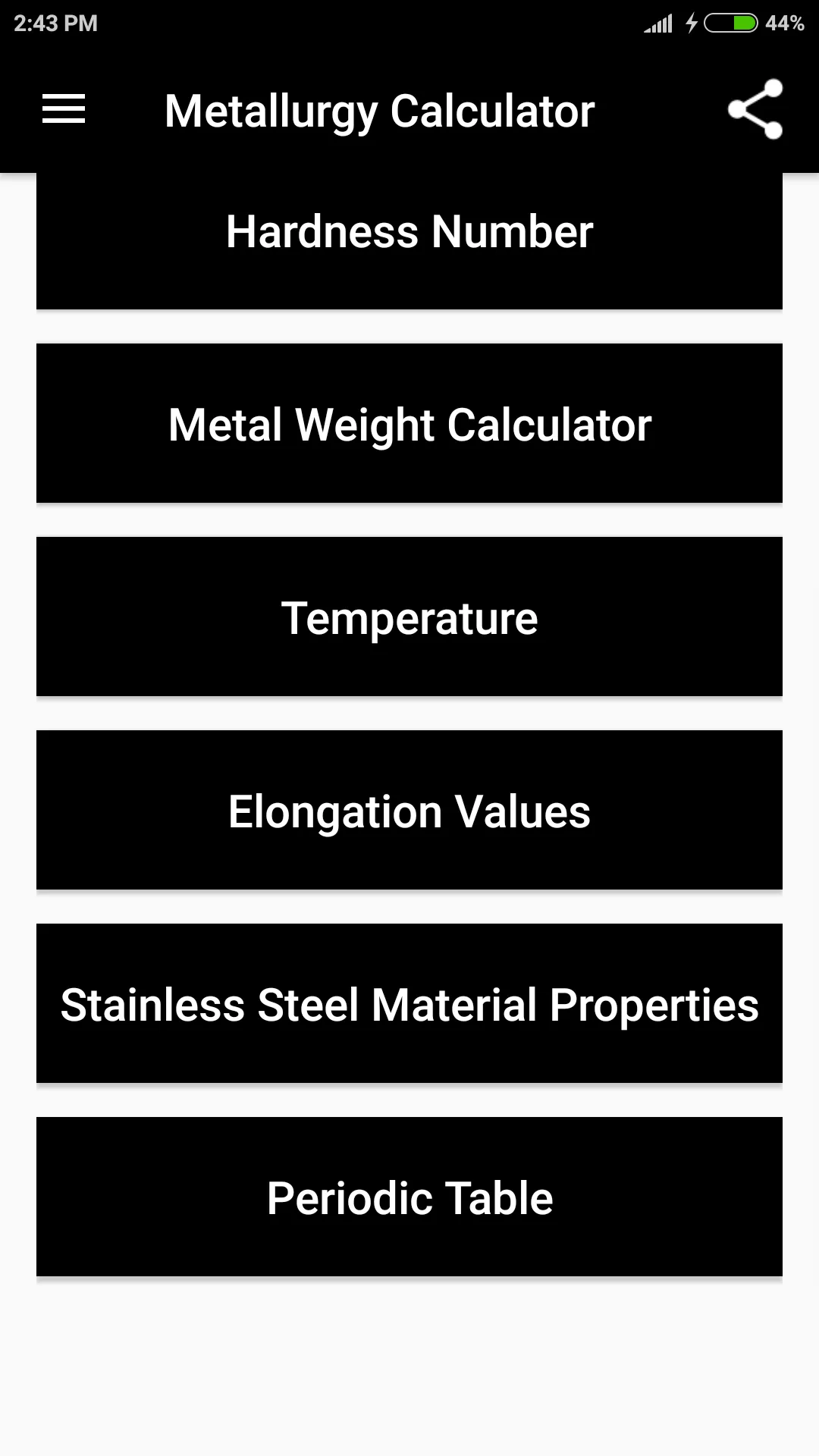 Metallurgy Calculator | Indus Appstore | Screenshot