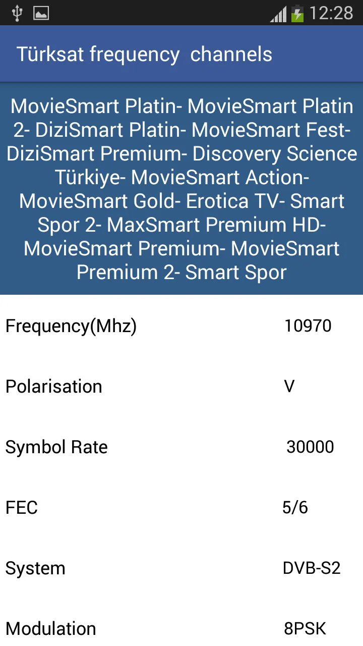 TurkSat Frequency Channels | Indus Appstore | Screenshot