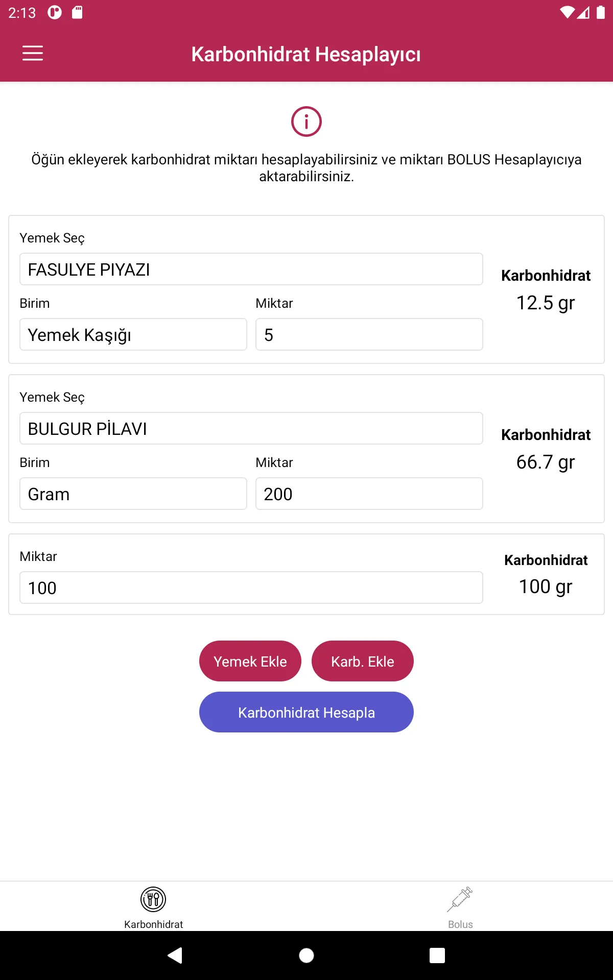 Karbonhidrat-Bolus Hesaplayıcı | Indus Appstore | Screenshot