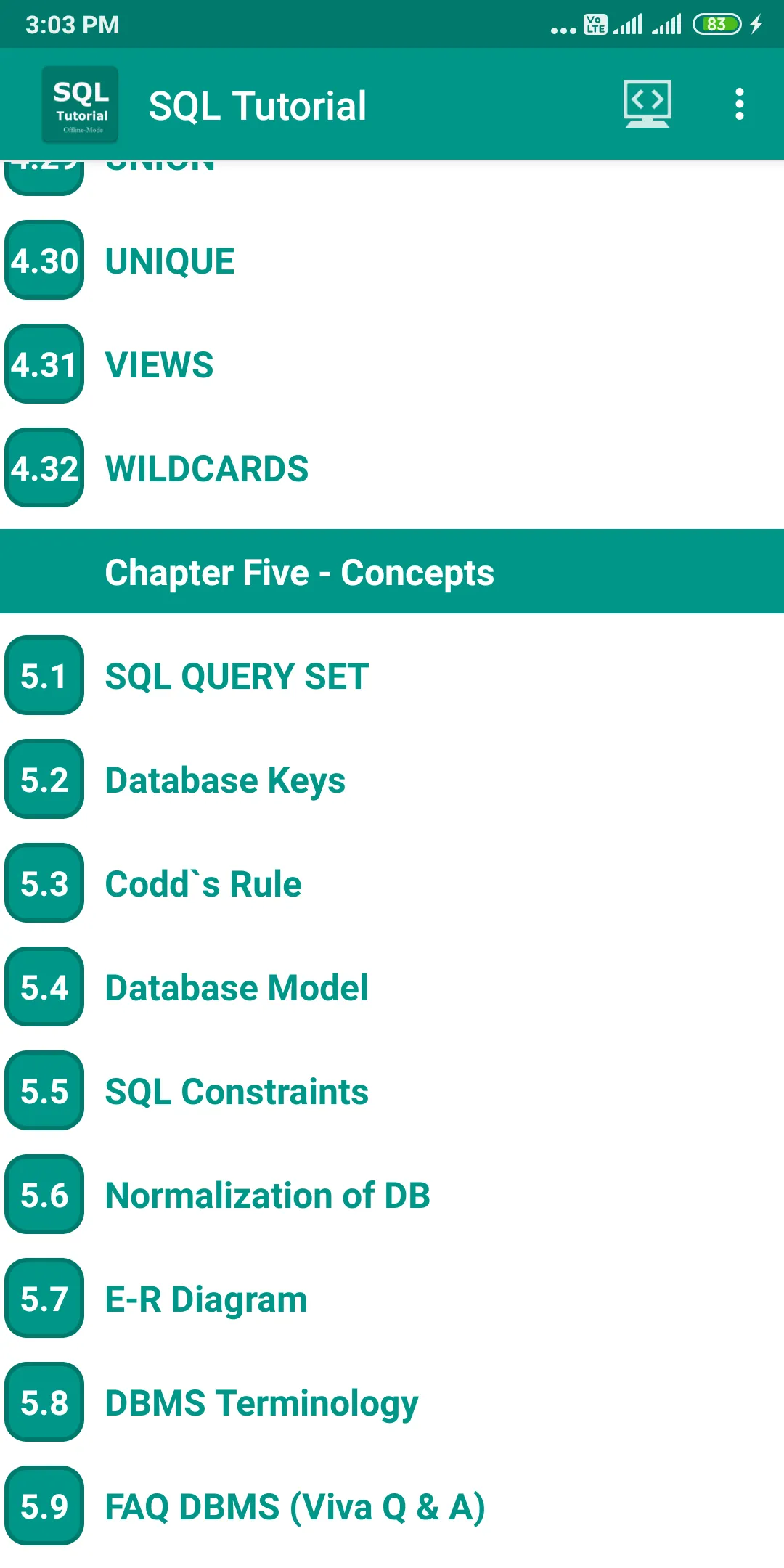 SQL Tutorial | Indus Appstore | Screenshot