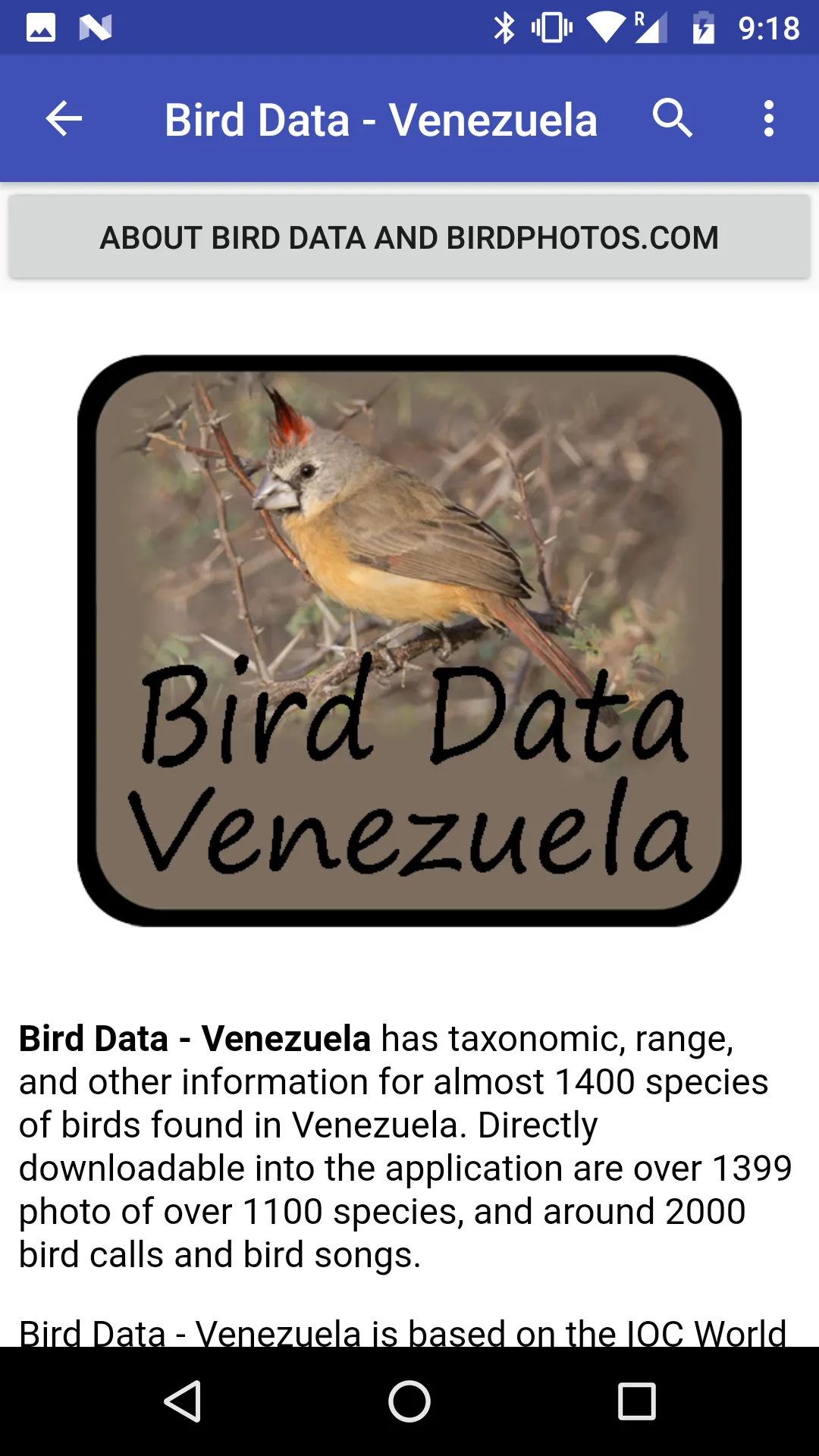 Bird Data - Venezuela | Indus Appstore | Screenshot