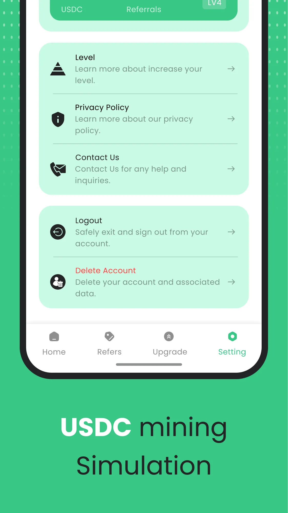USDC mining Simulation - Apps on Indus Appstore