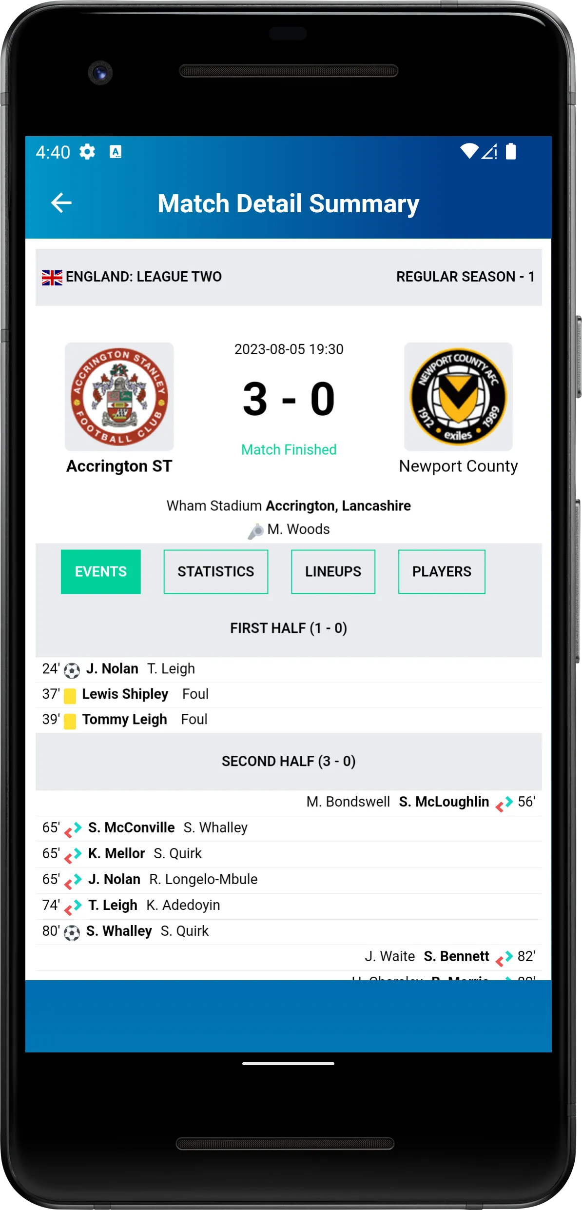 League Two Football LiveScore | Indus Appstore | Screenshot