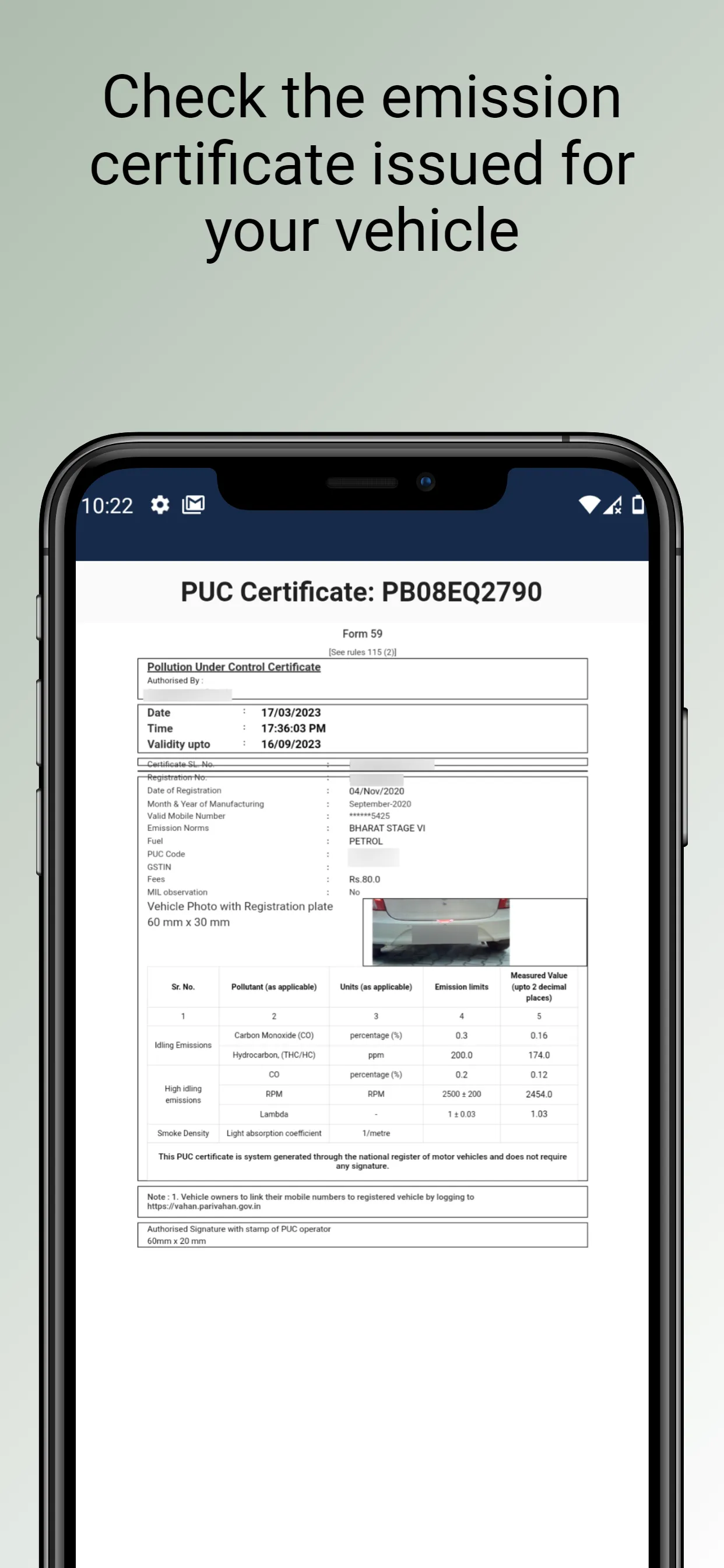 RTO Vehicle Pollution Info App | Indus Appstore | Screenshot