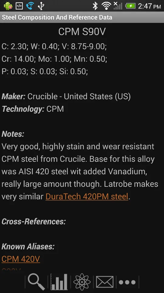 Knife Steel Composition Chart | Indus Appstore | Screenshot