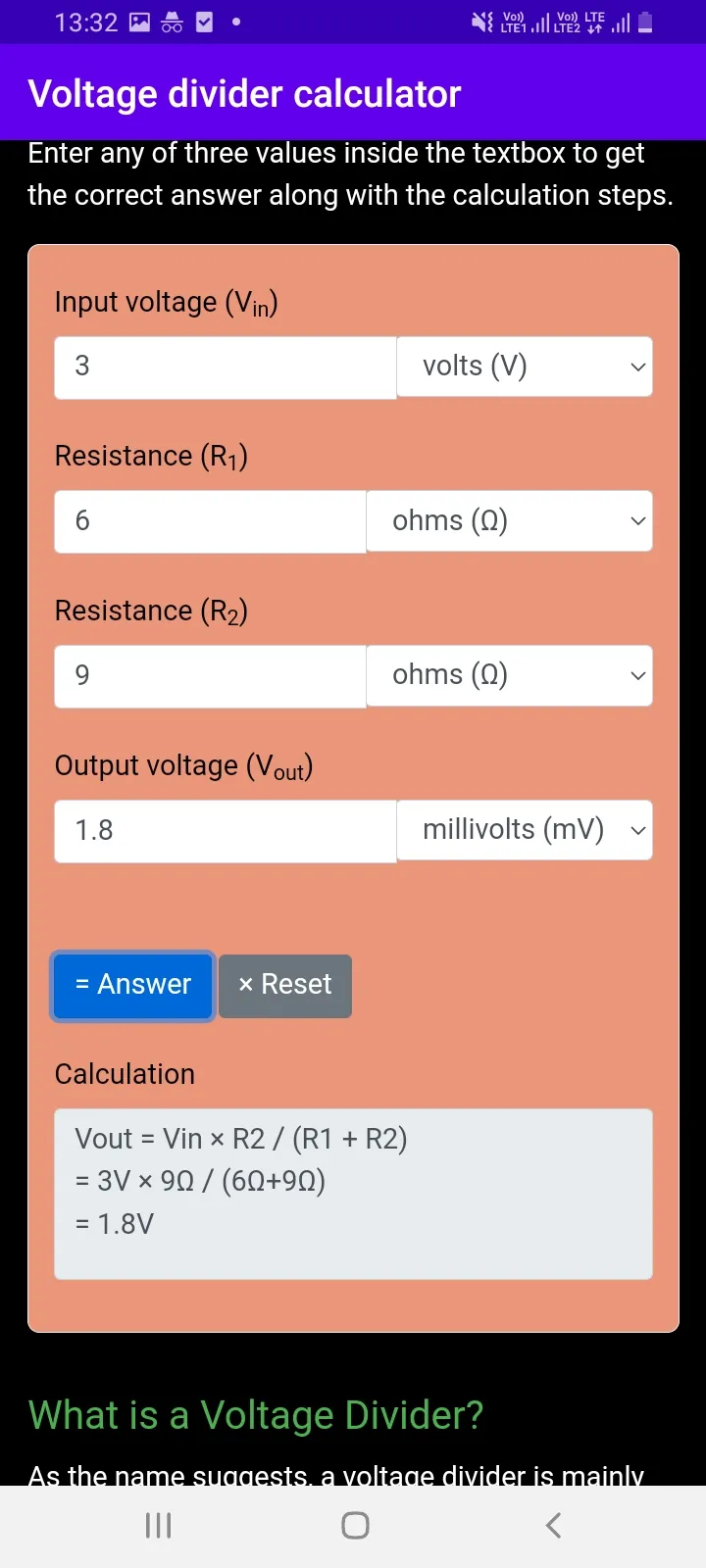 Voltage divider calculator | Indus Appstore | Screenshot