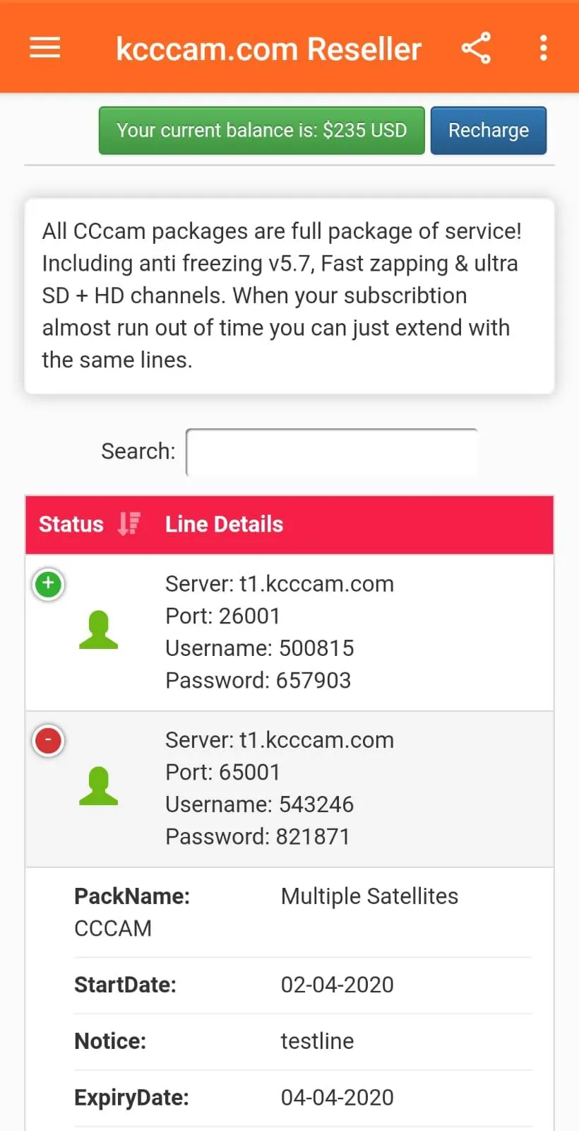 Kcccam - CCcam Reseller Panel | Indus Appstore | Screenshot