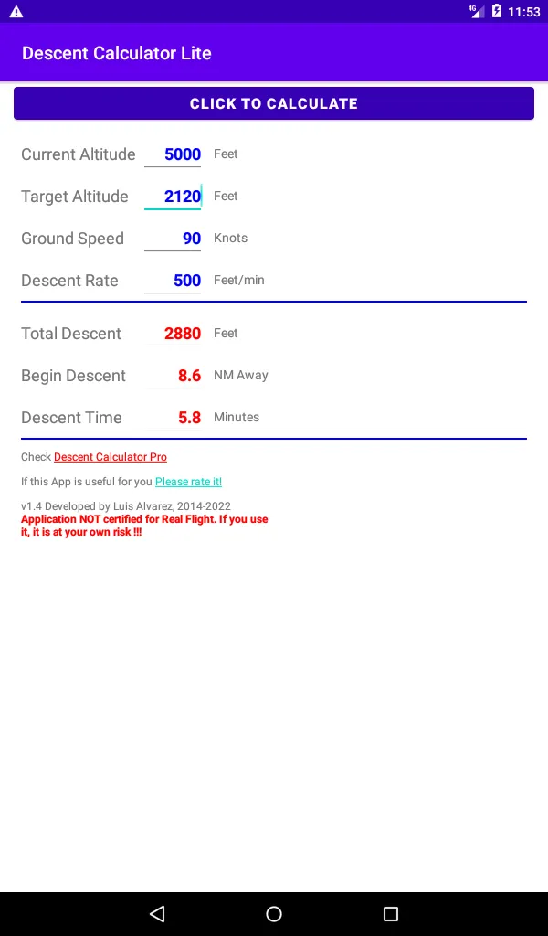 Airplane Descent Calculator LT | Indus Appstore | Screenshot