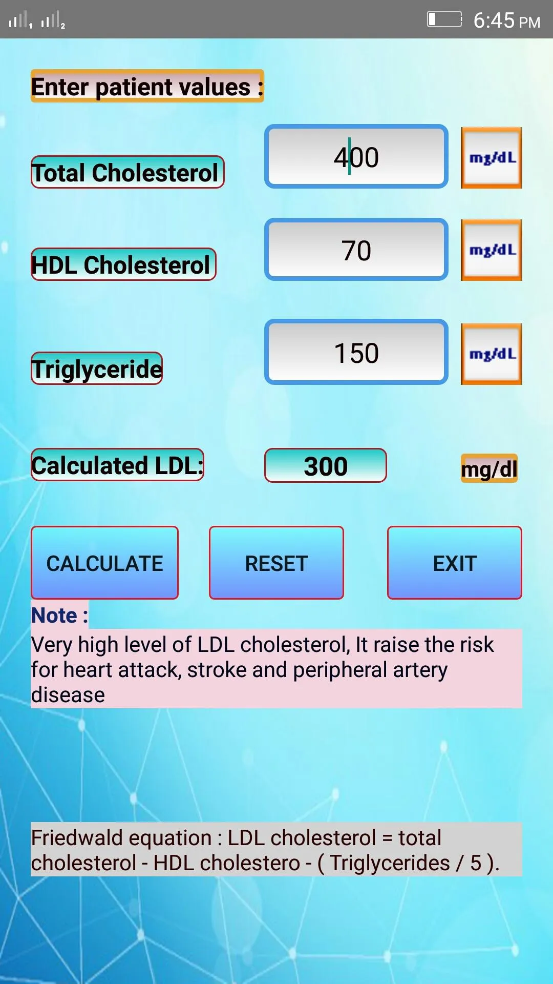 LDL Cholesterol Calculator | Indus Appstore | Screenshot