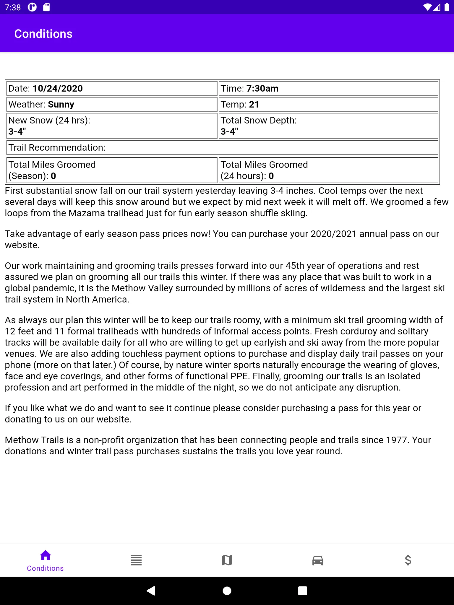 Methow Trails Grooming Report | Indus Appstore | Screenshot