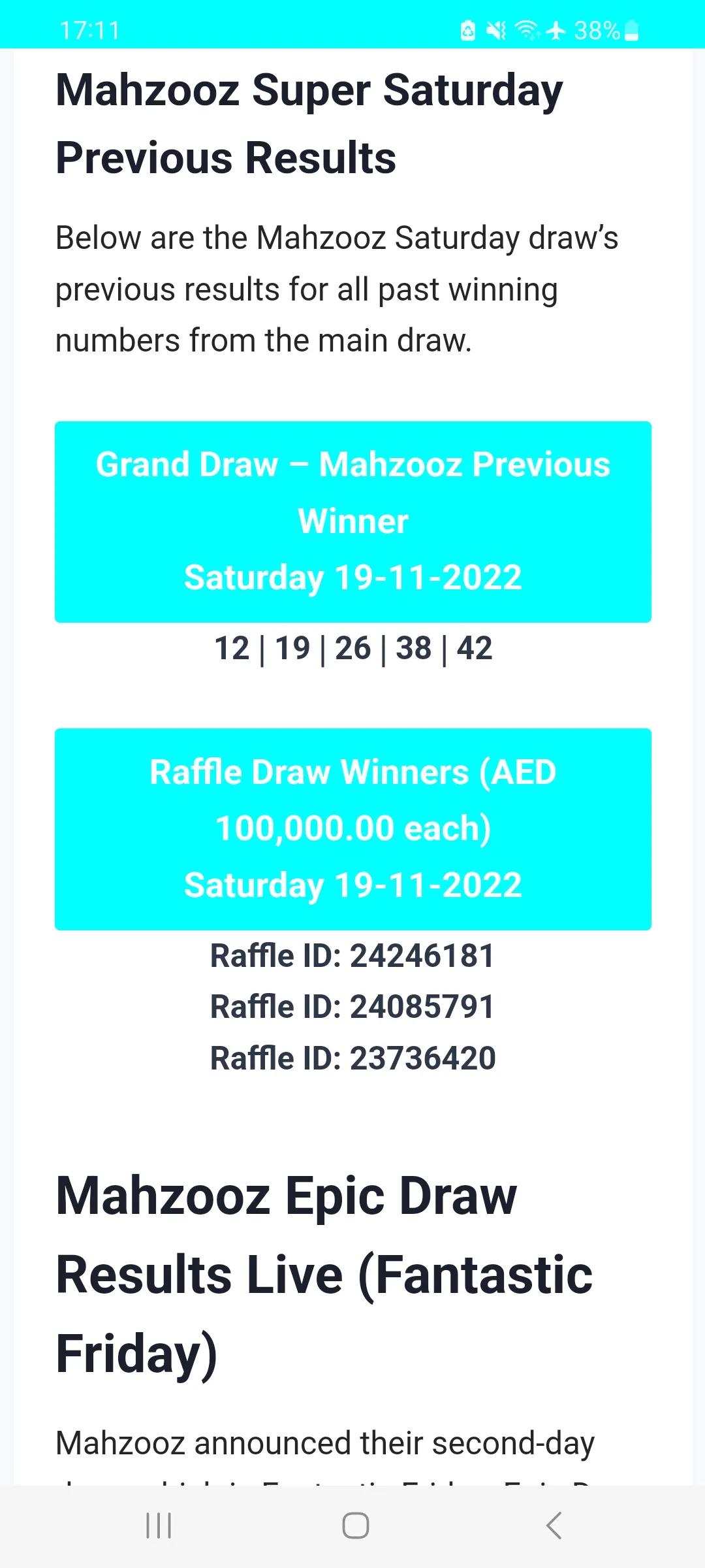 UAE Mahzooz Draw Results Today | Indus Appstore | Screenshot