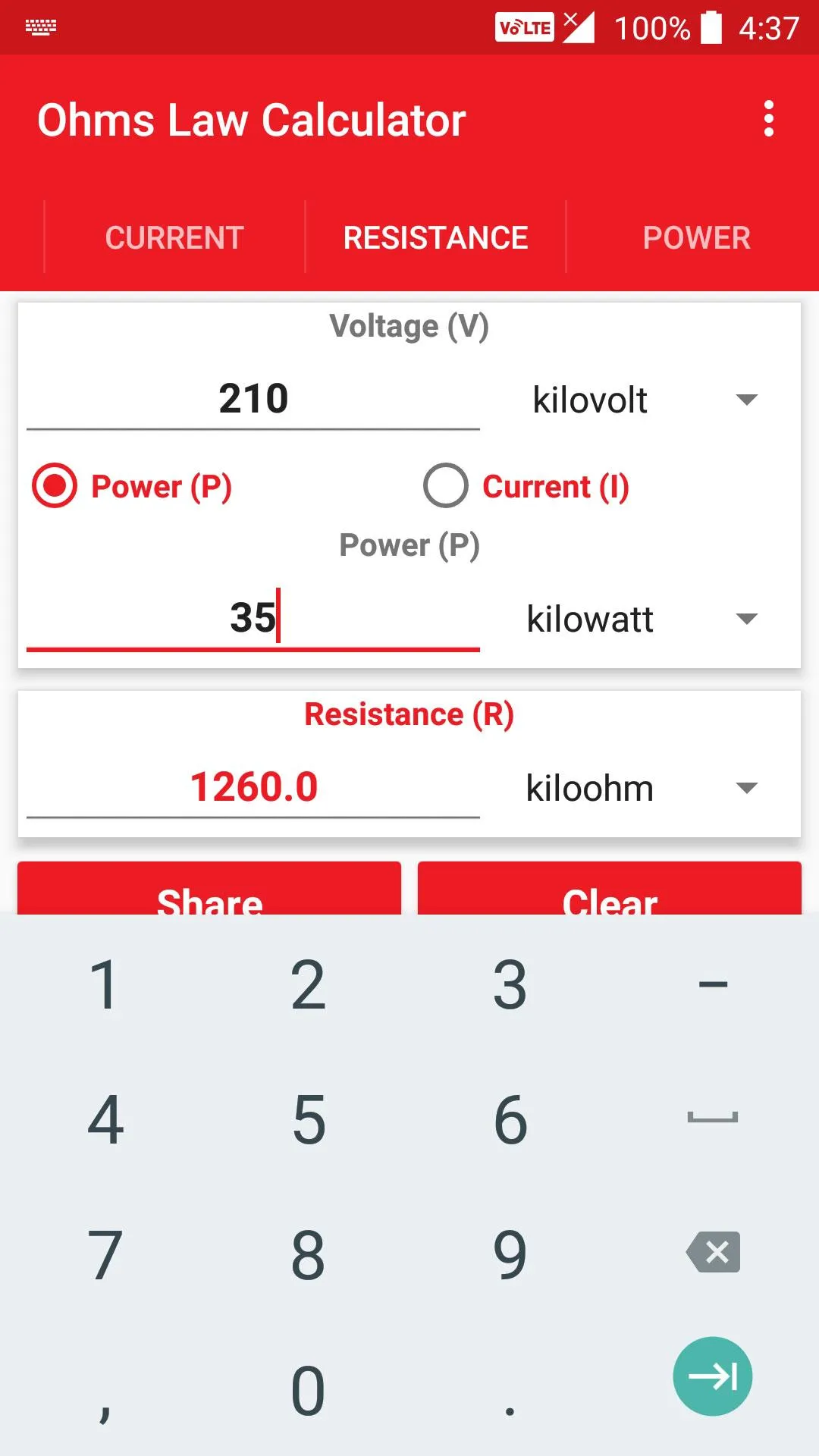 Ohms Law Calculator | Indus Appstore | Screenshot