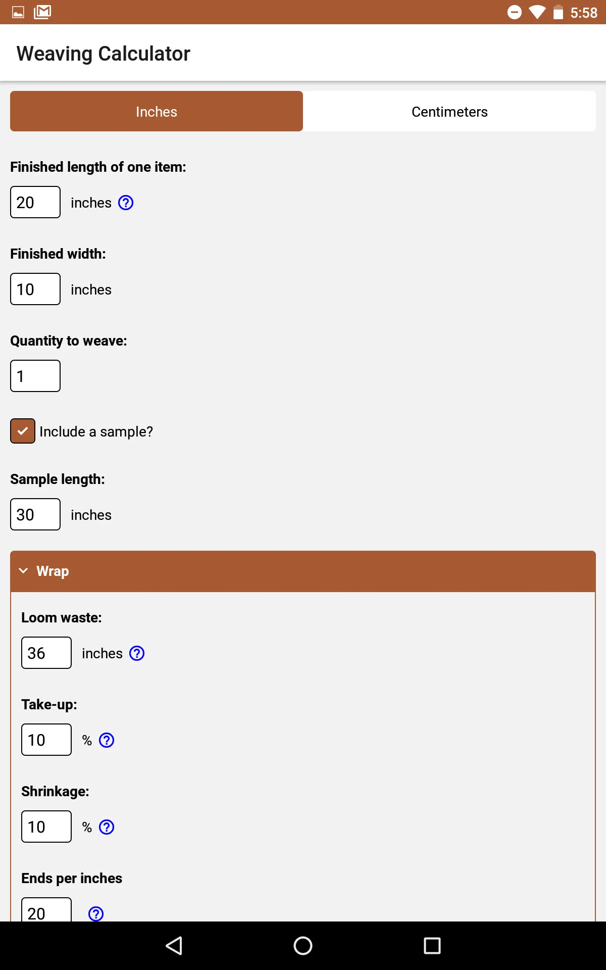 Weaving Calculator | Indus Appstore | Screenshot