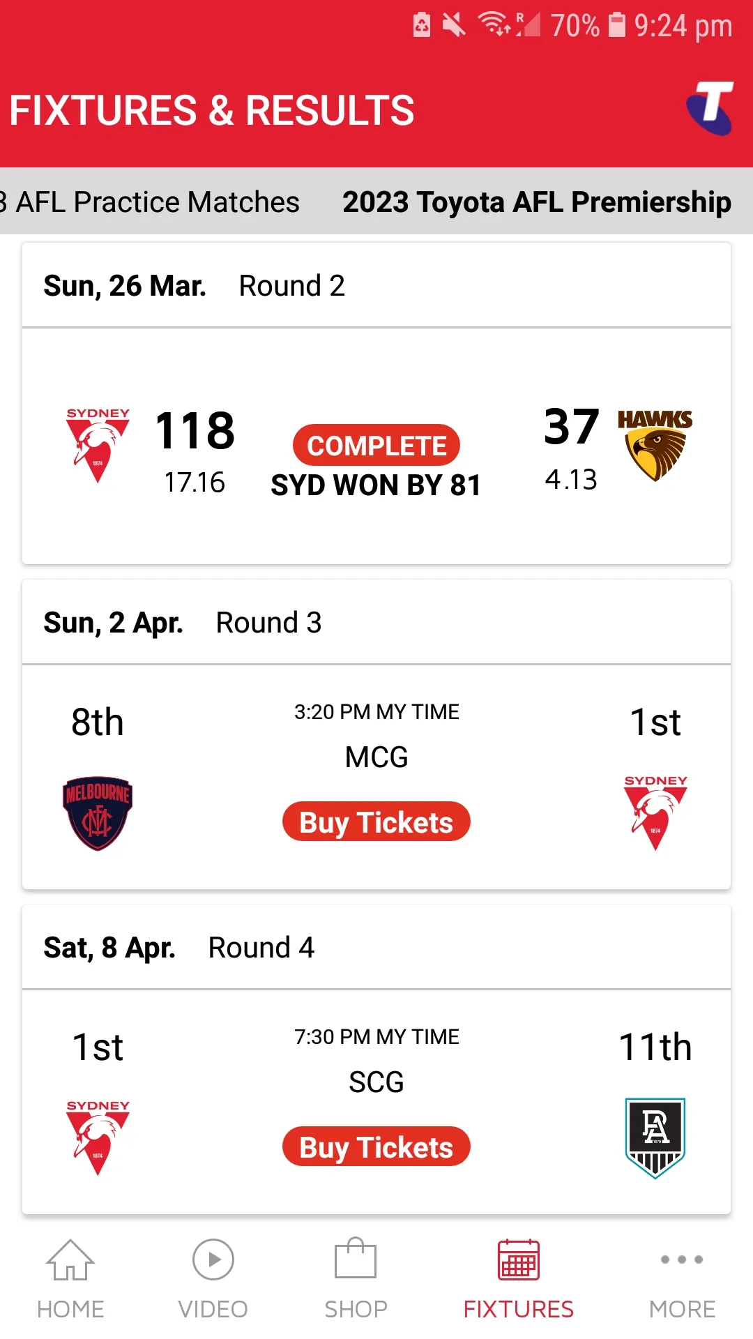 Sydney Swans Official App | Indus Appstore | Screenshot