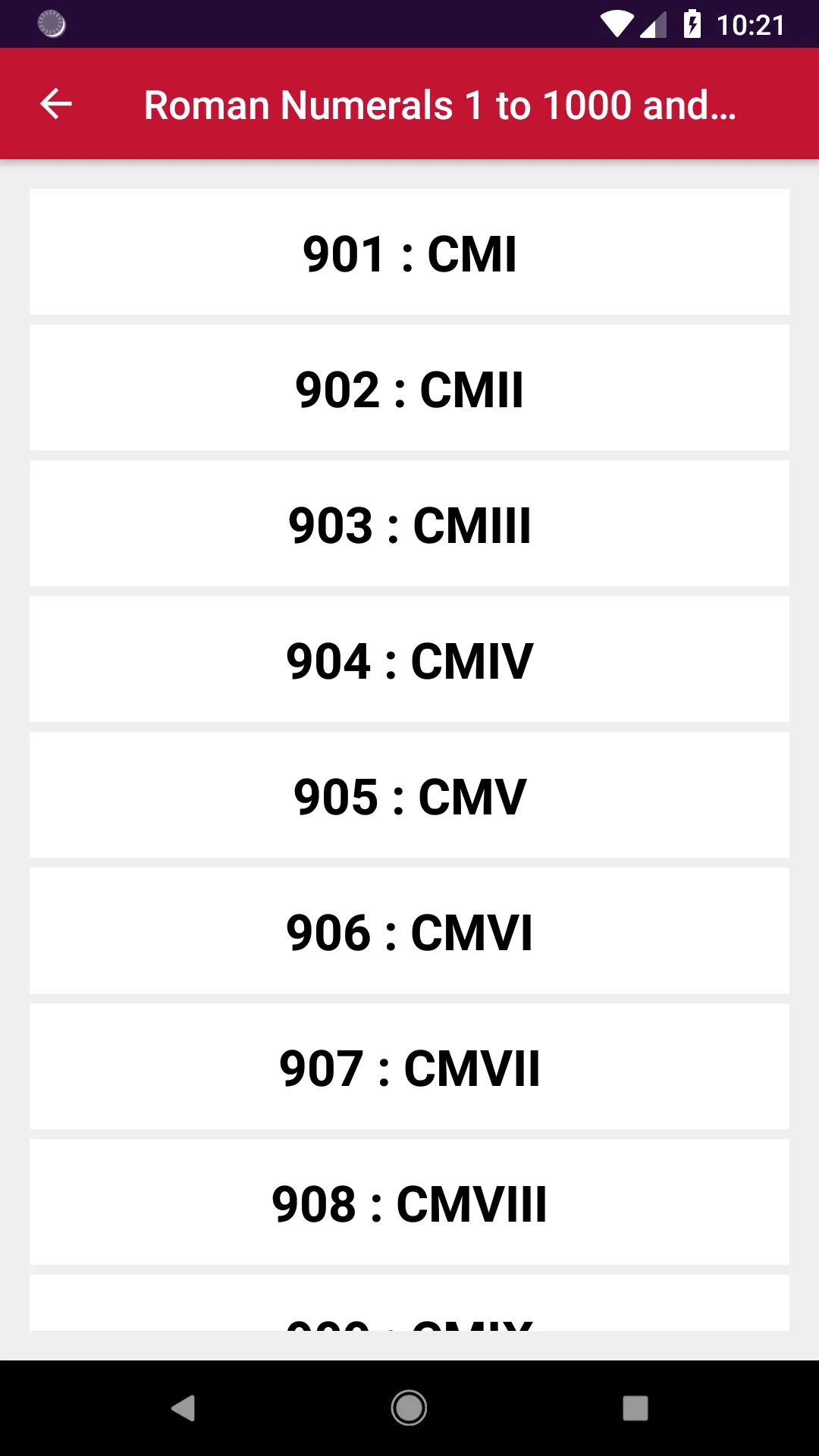 Roman Numerals 1 to 1000 and C | Indus Appstore | Screenshot