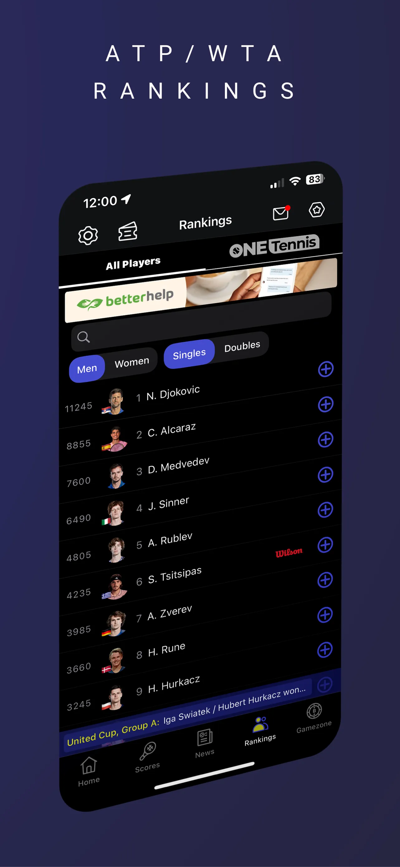 TennisONE - Tennis Live Scores | Indus Appstore | Screenshot