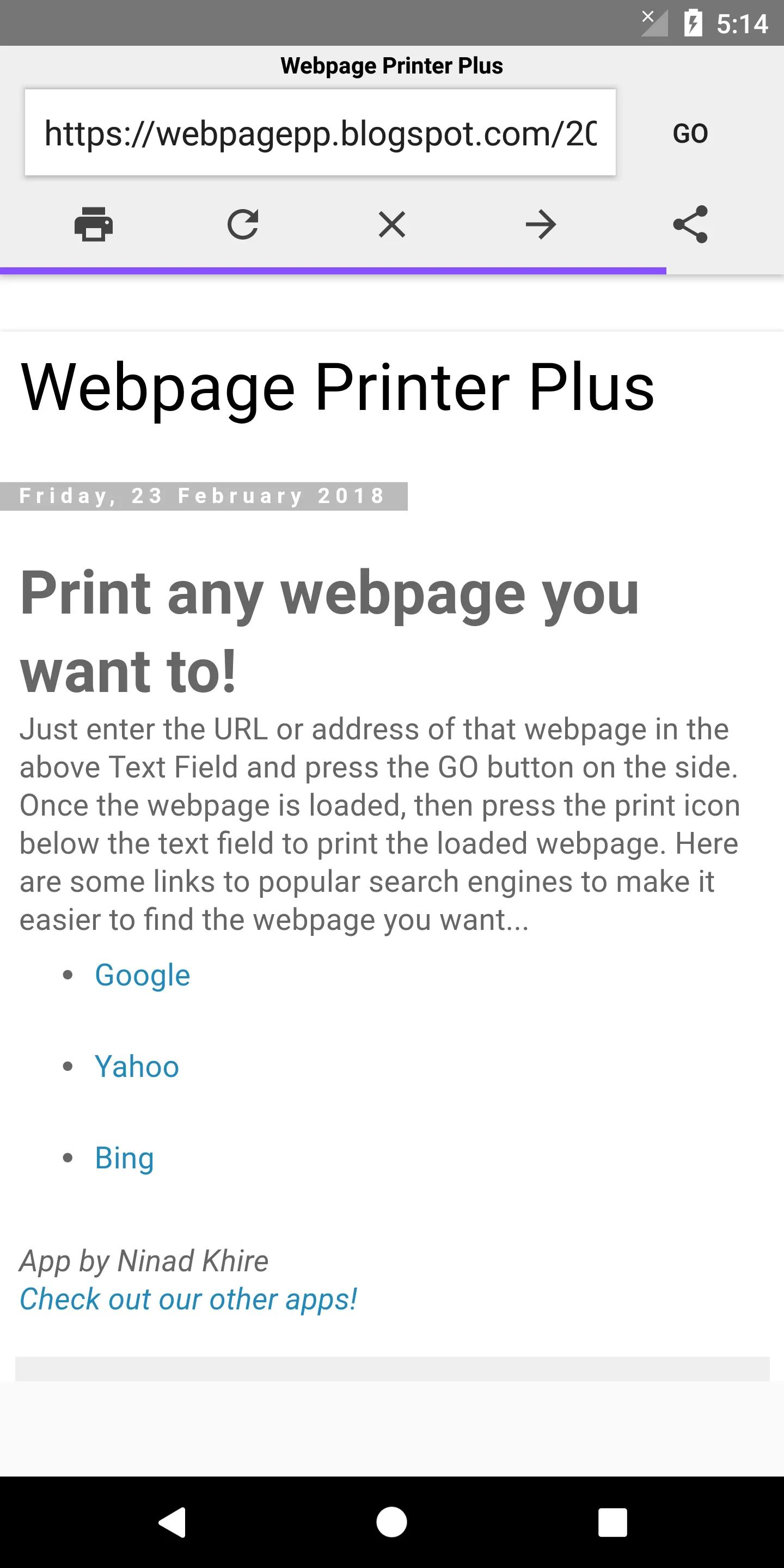 Webpage Printer Plus URL Saver | Indus Appstore | Screenshot