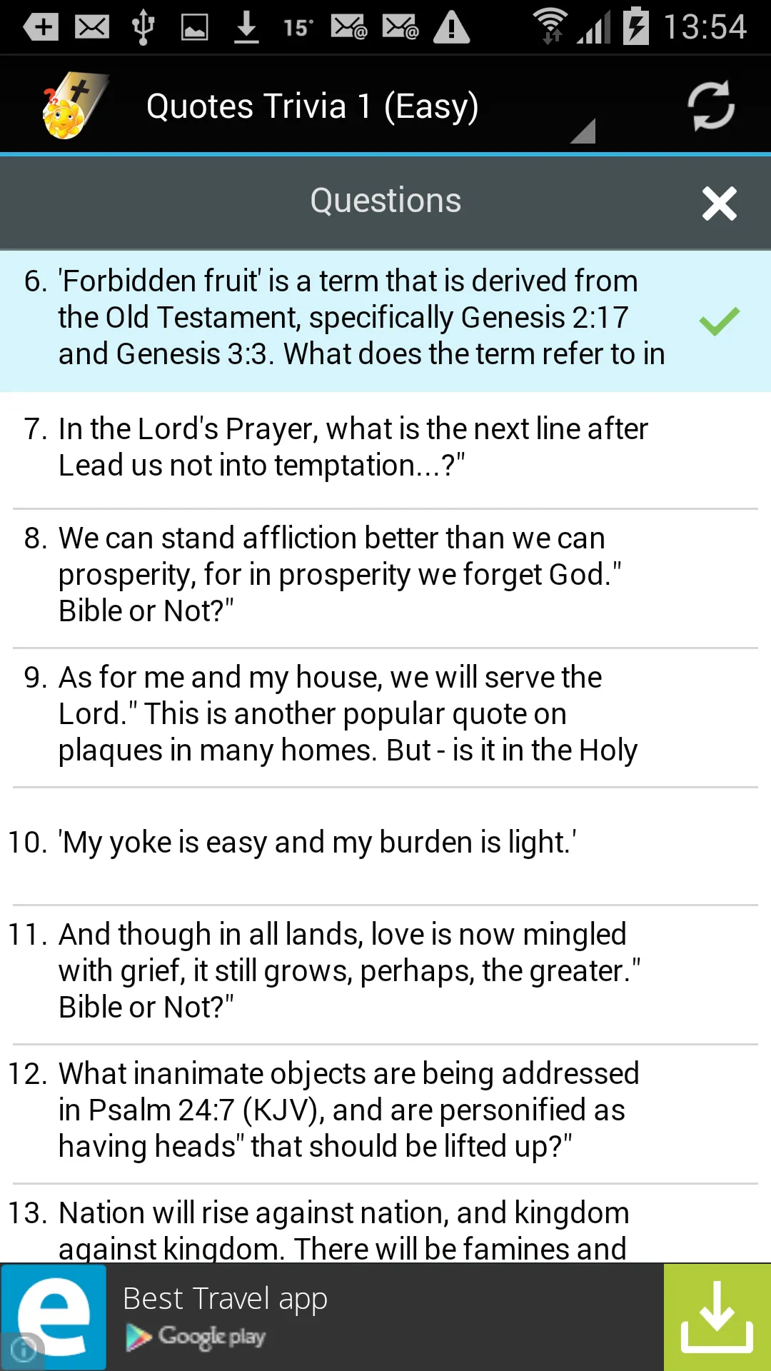 Bible Quotes Trivia | Indus Appstore | Screenshot