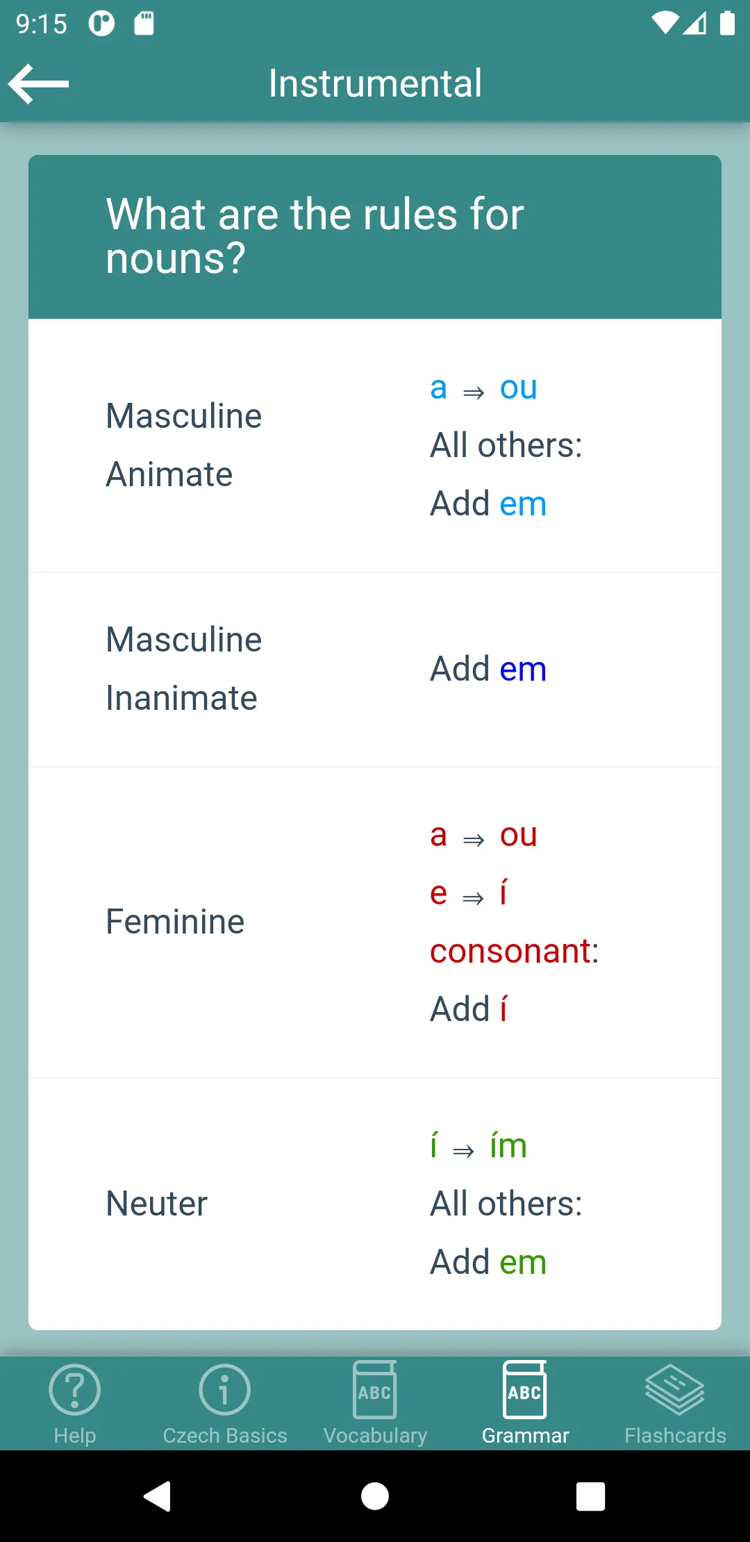 Czech Declension Flashcards | Indus Appstore | Screenshot