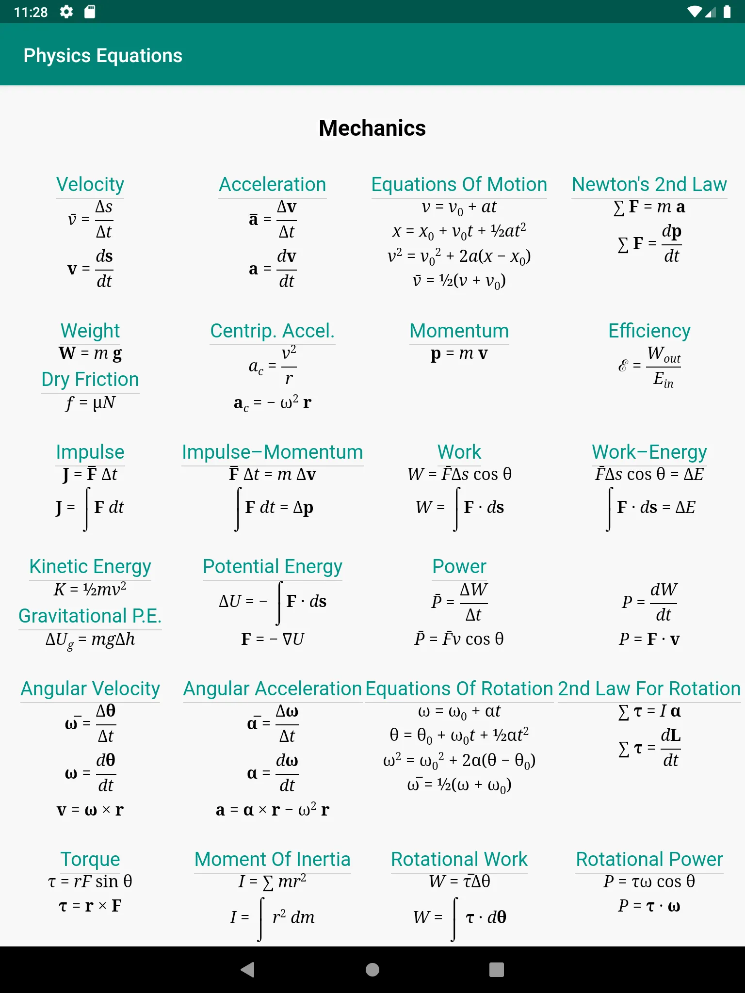 Physics Equations | Indus Appstore | Screenshot