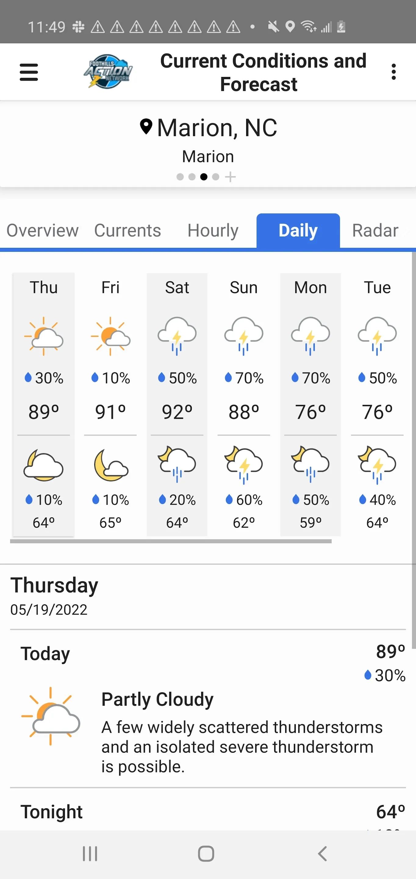 Foothills Weather Network | Indus Appstore | Screenshot