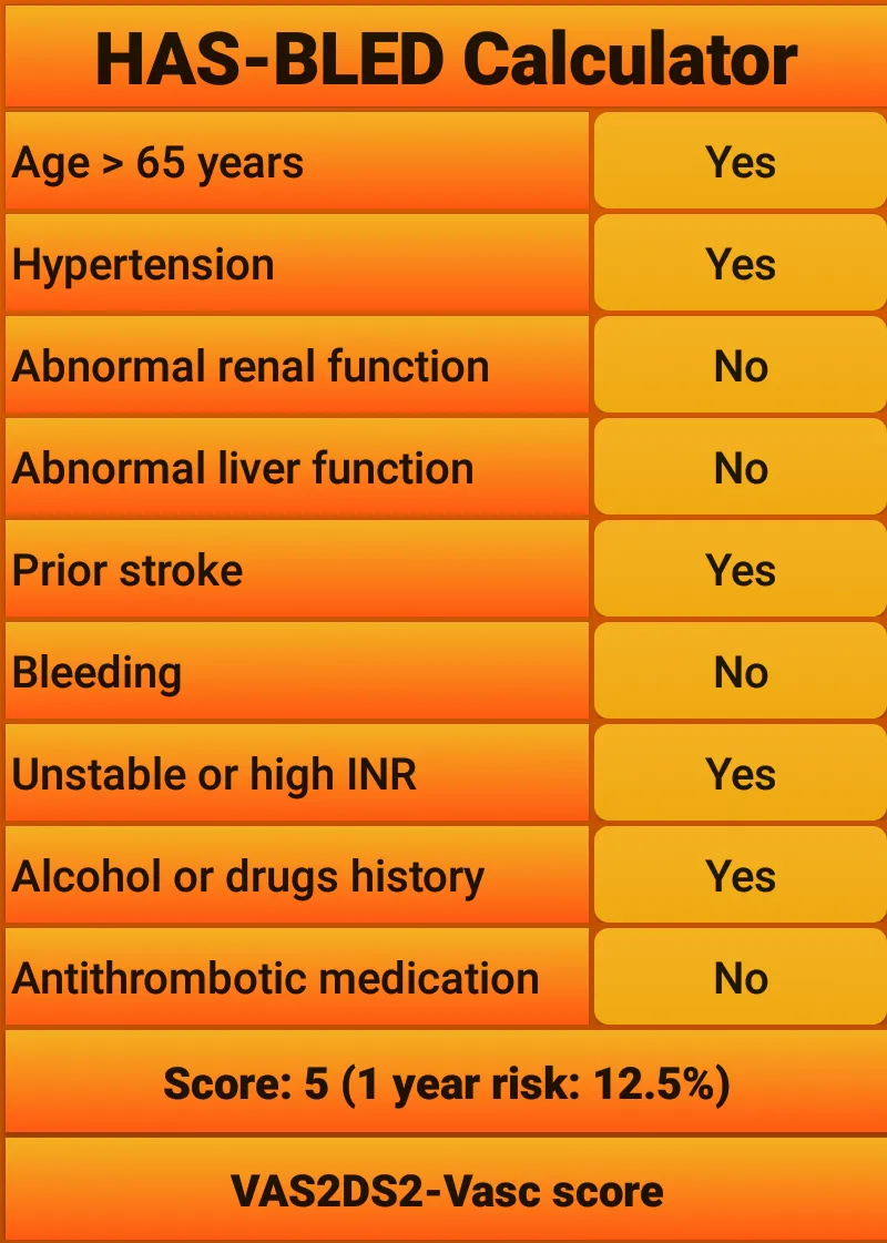 HAS-BLED score calculator | Indus Appstore | Screenshot