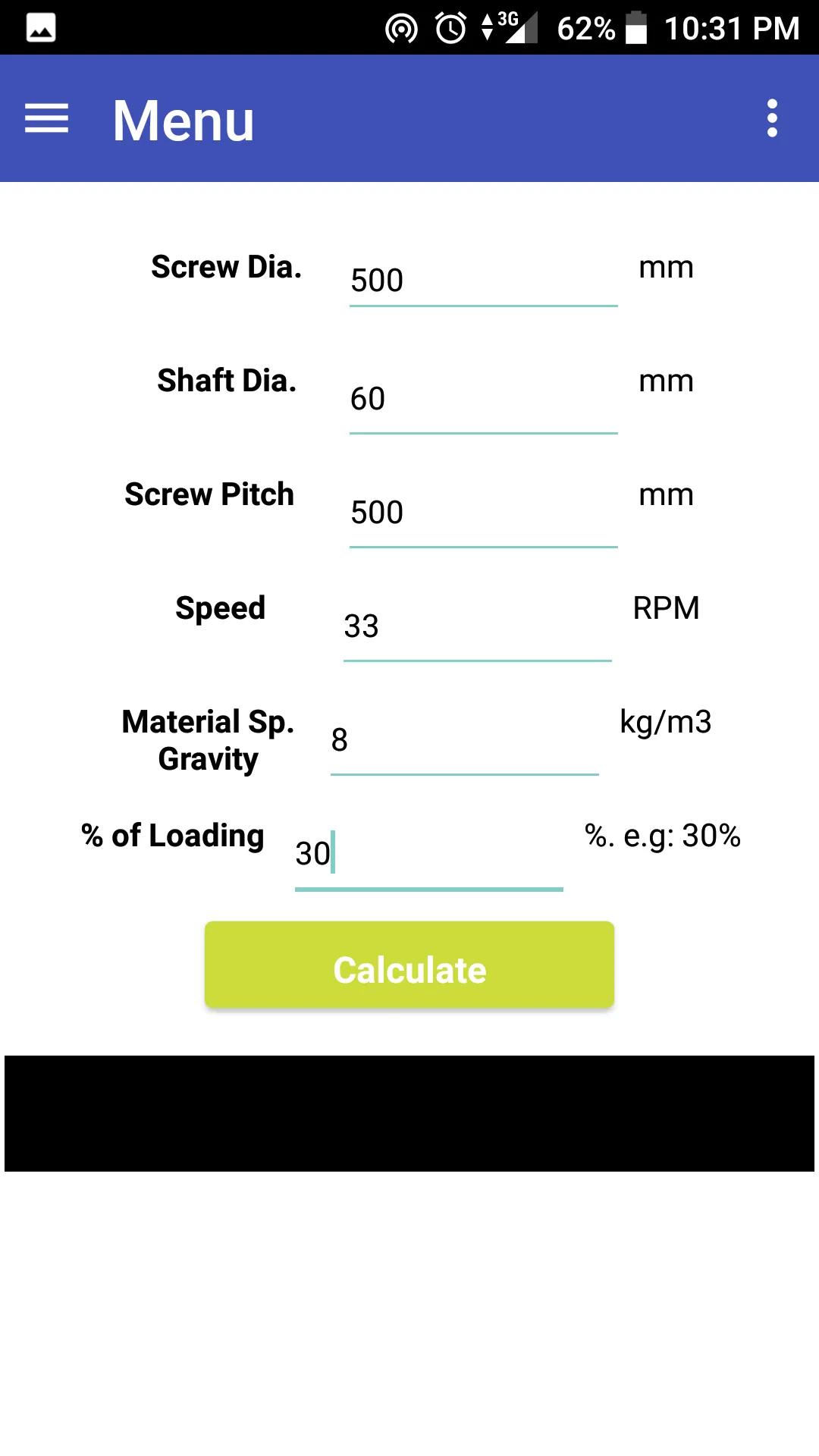 Screw Conveyor Calculator | Indus Appstore | Screenshot