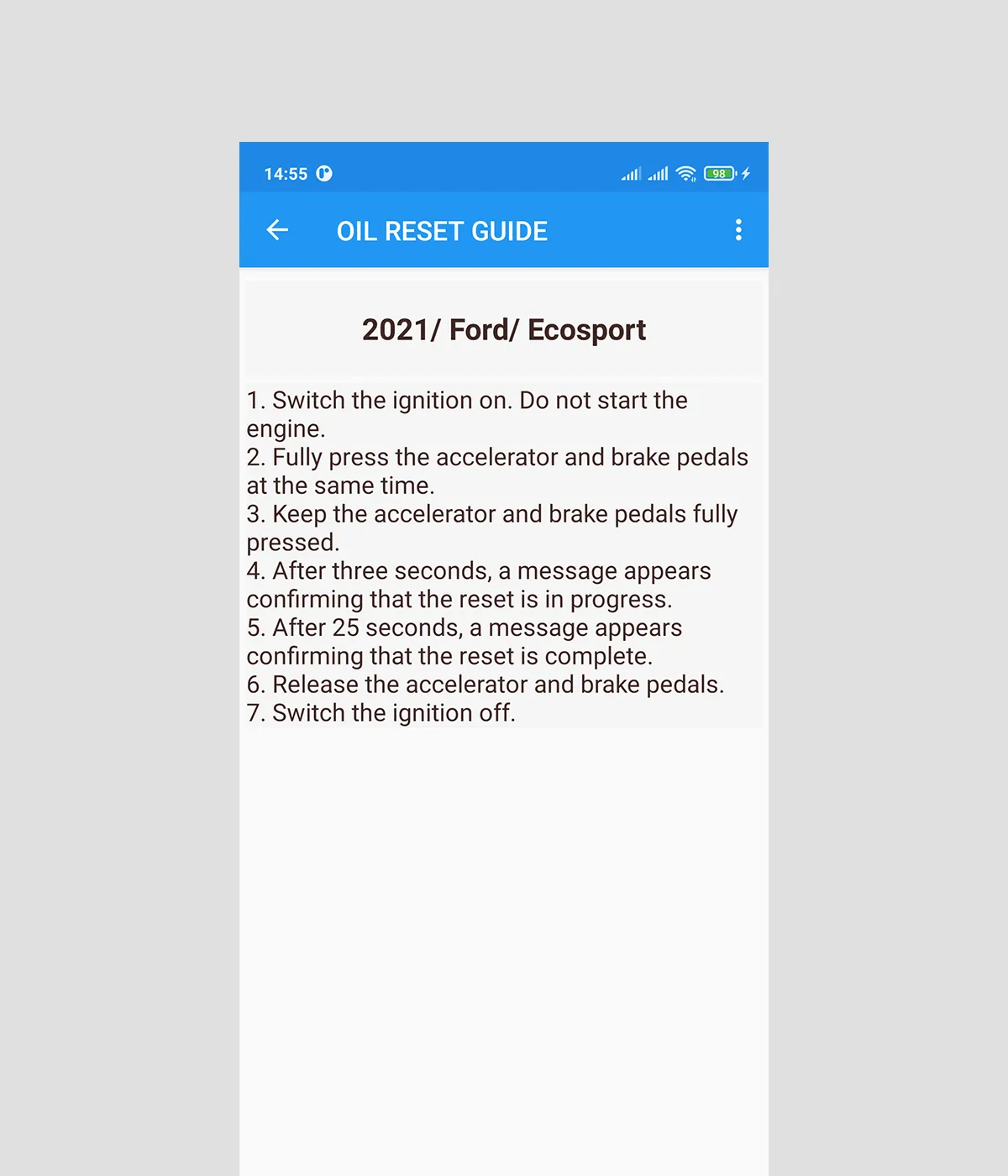 Reset Oil Service Guide Lite | Indus Appstore | Screenshot