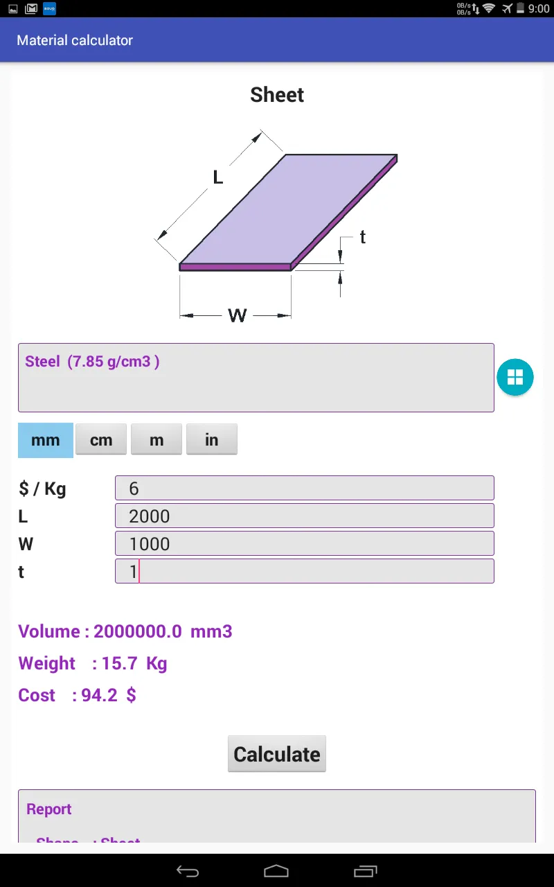 Metal Calculator:Weight/area | Indus Appstore | Screenshot