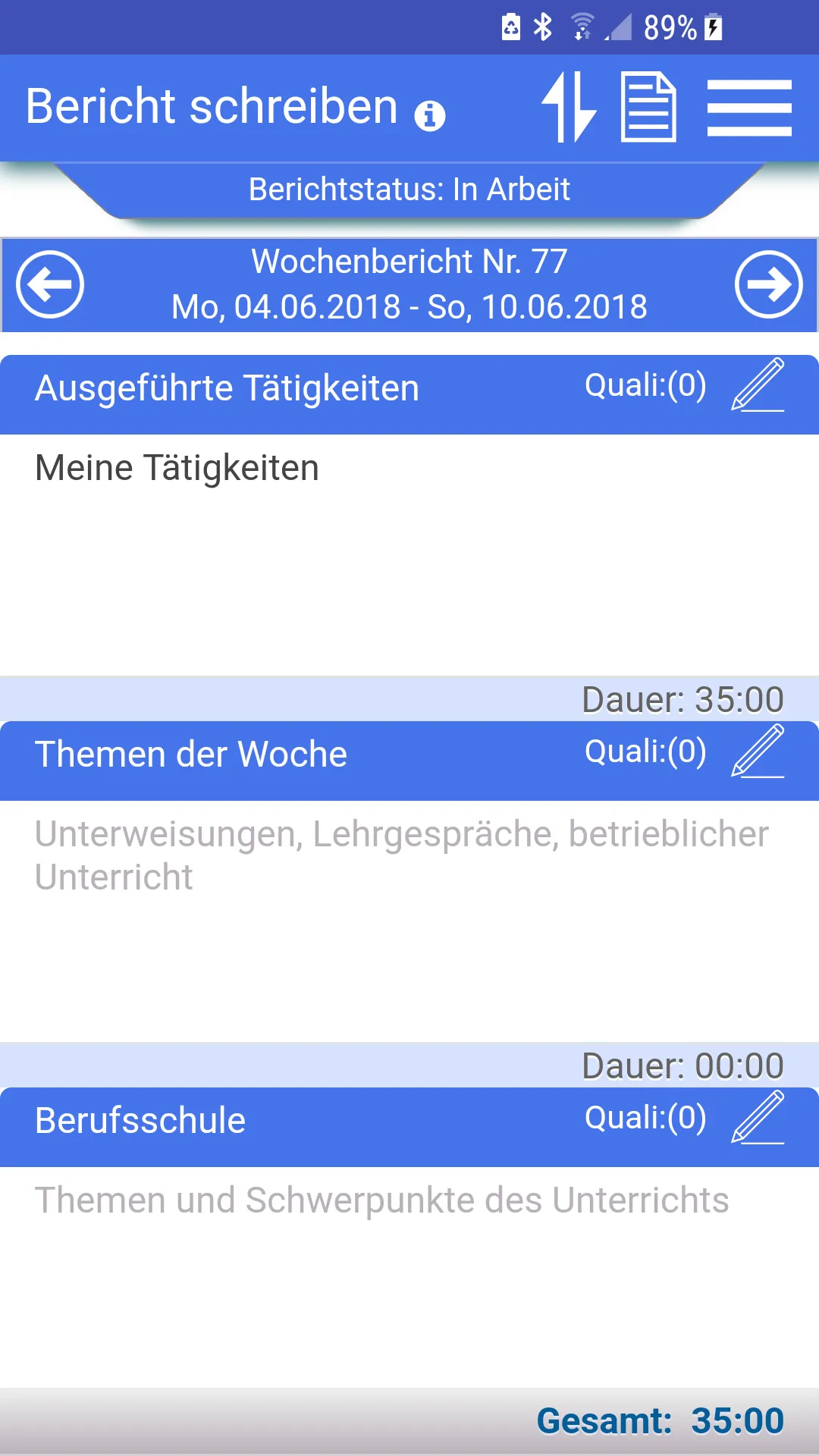 Azubiheft Online Berichtsheft | Indus Appstore | Screenshot