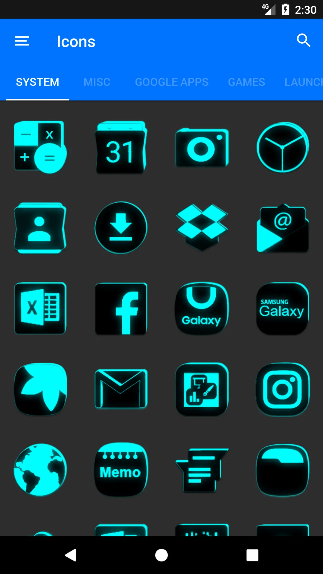 Flat Black and Cyan Icon Pack | Indus Appstore | Screenshot