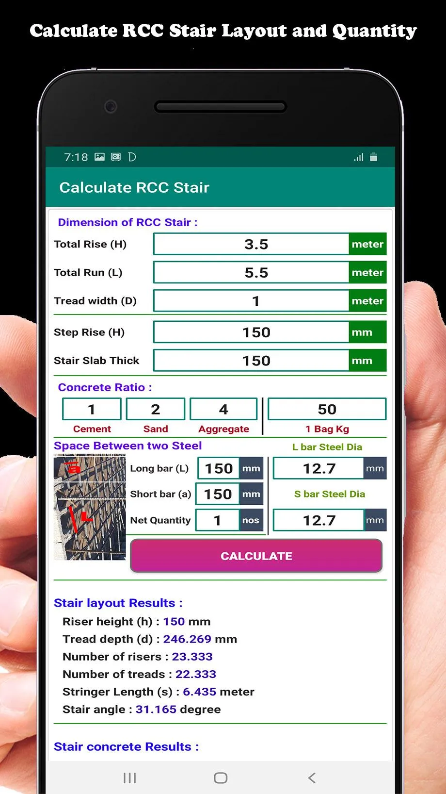 RCC Stair Calculator | Indus Appstore | Screenshot