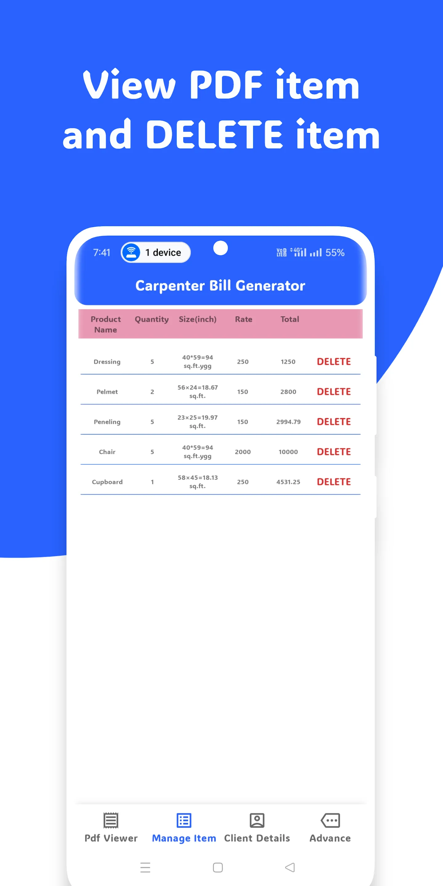 Carpenter Bill Generator | Indus Appstore | Screenshot